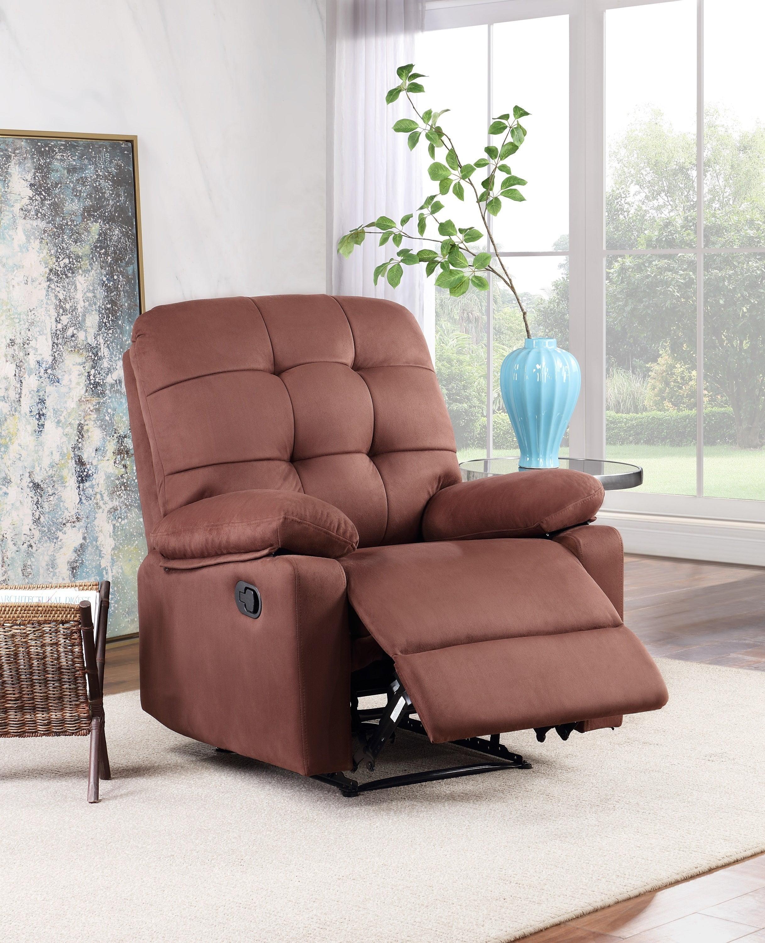 Plush Chocolate Brown Microfiber Metal Recliner - 35"x39"