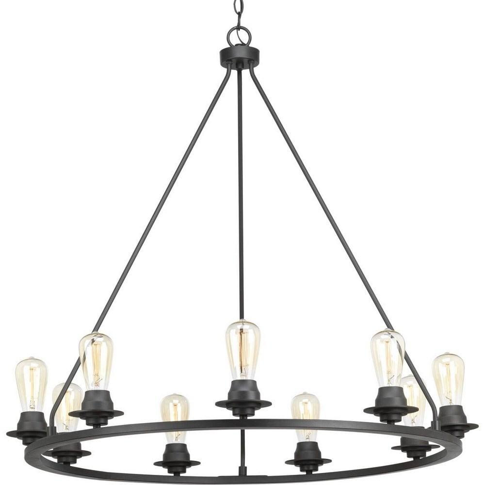 Progress Lighting, Debut Collection, 9-Light Chandelier, Graphite, Clear Seeded Glass