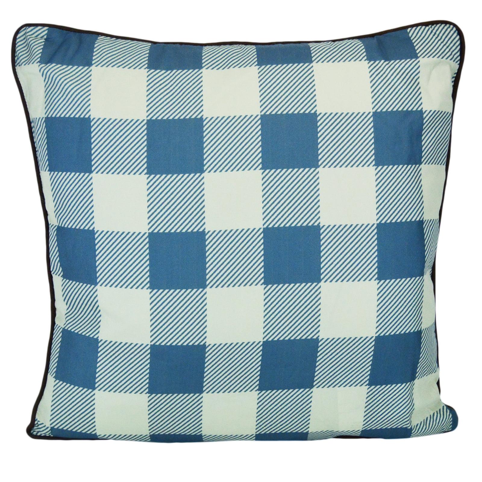 Blue and White Checkered Square Polyester Pillow