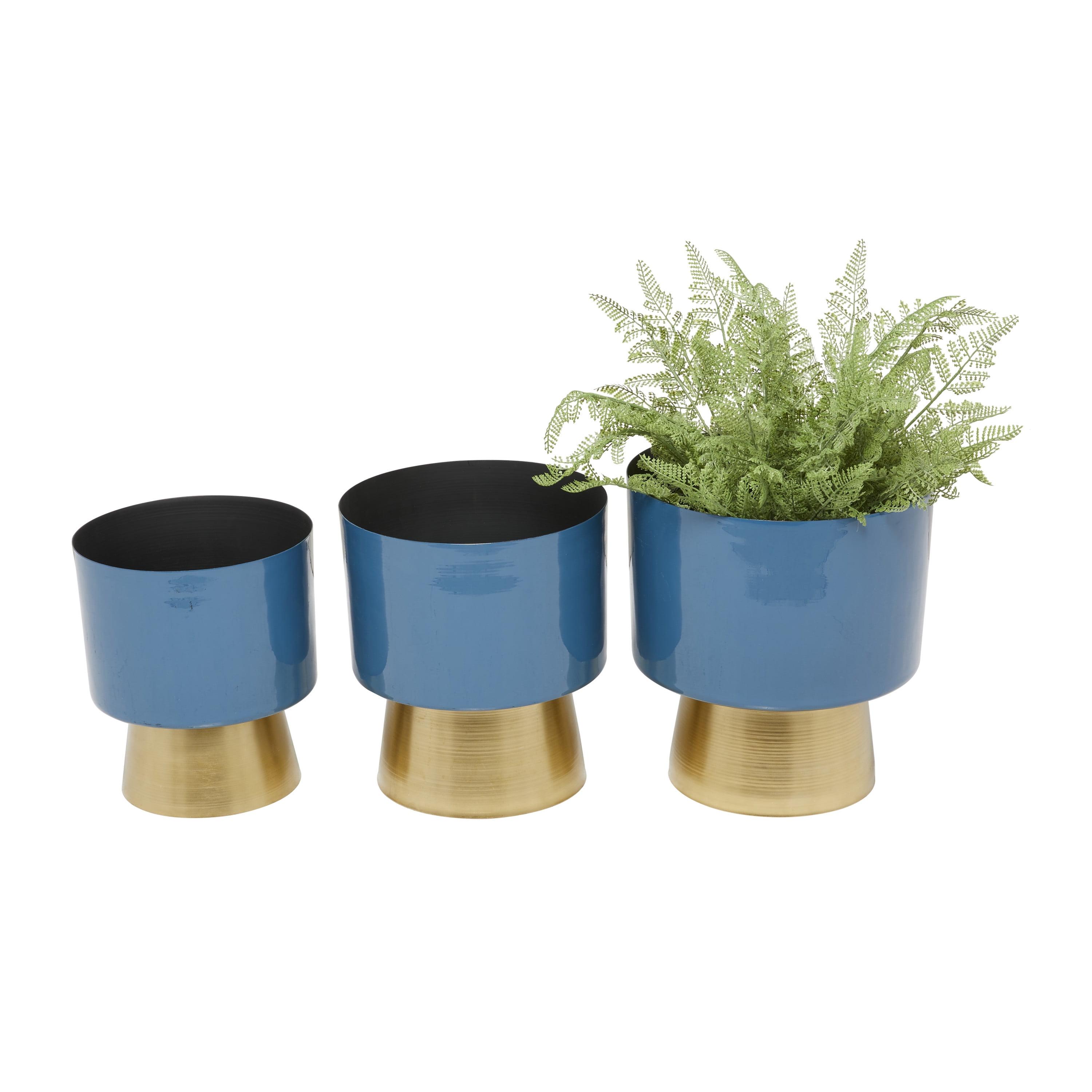 Elysian Blue & Gold Medium Metal Indoor Planter Set of 3