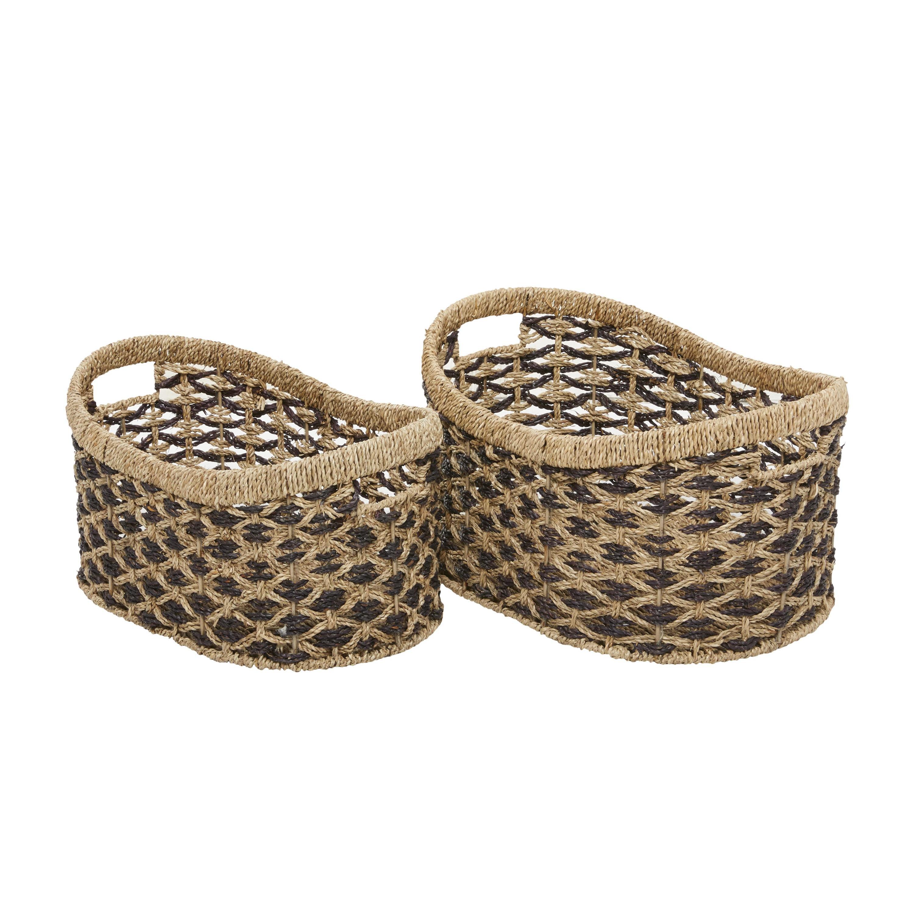 Handmade Brown Seagrass Oval Storage Basket Set