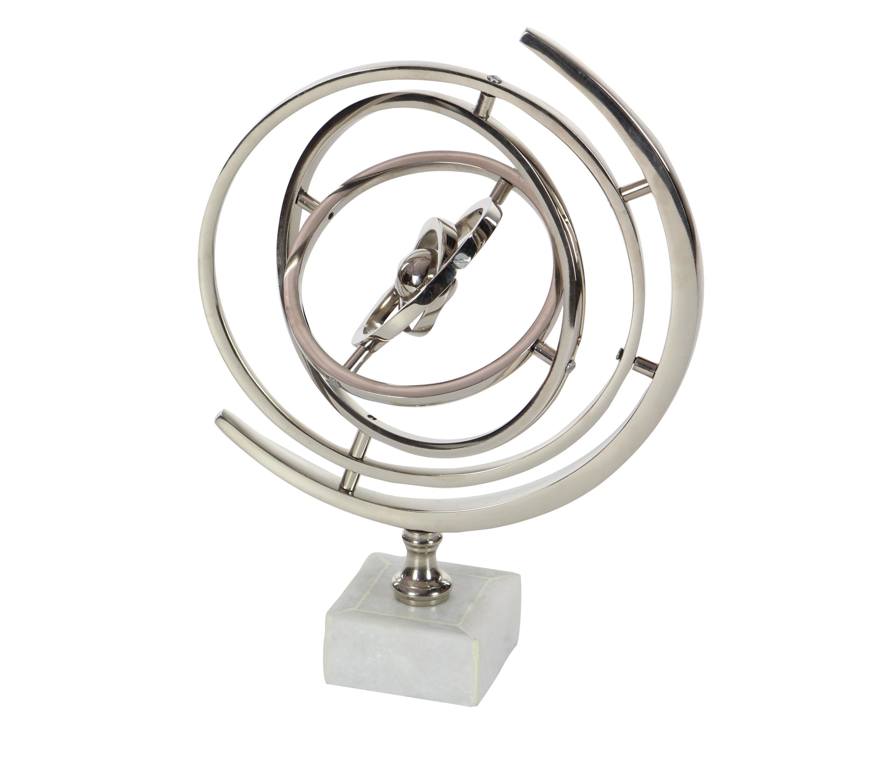 DecMode 10" Silver Armillary Globe with Marble Base