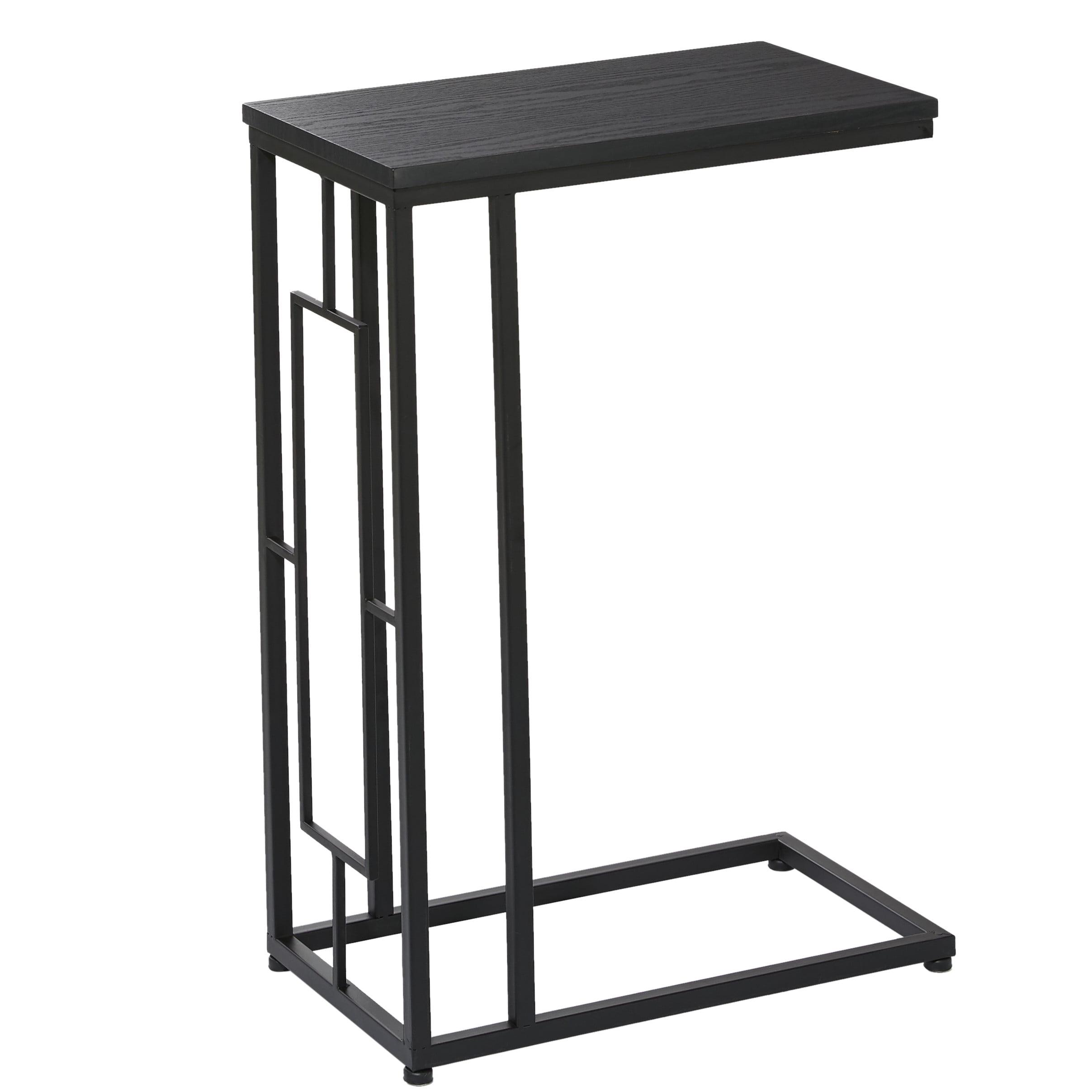 Sleek Dark Brown Metal & Wood C-Shaped Accent Table