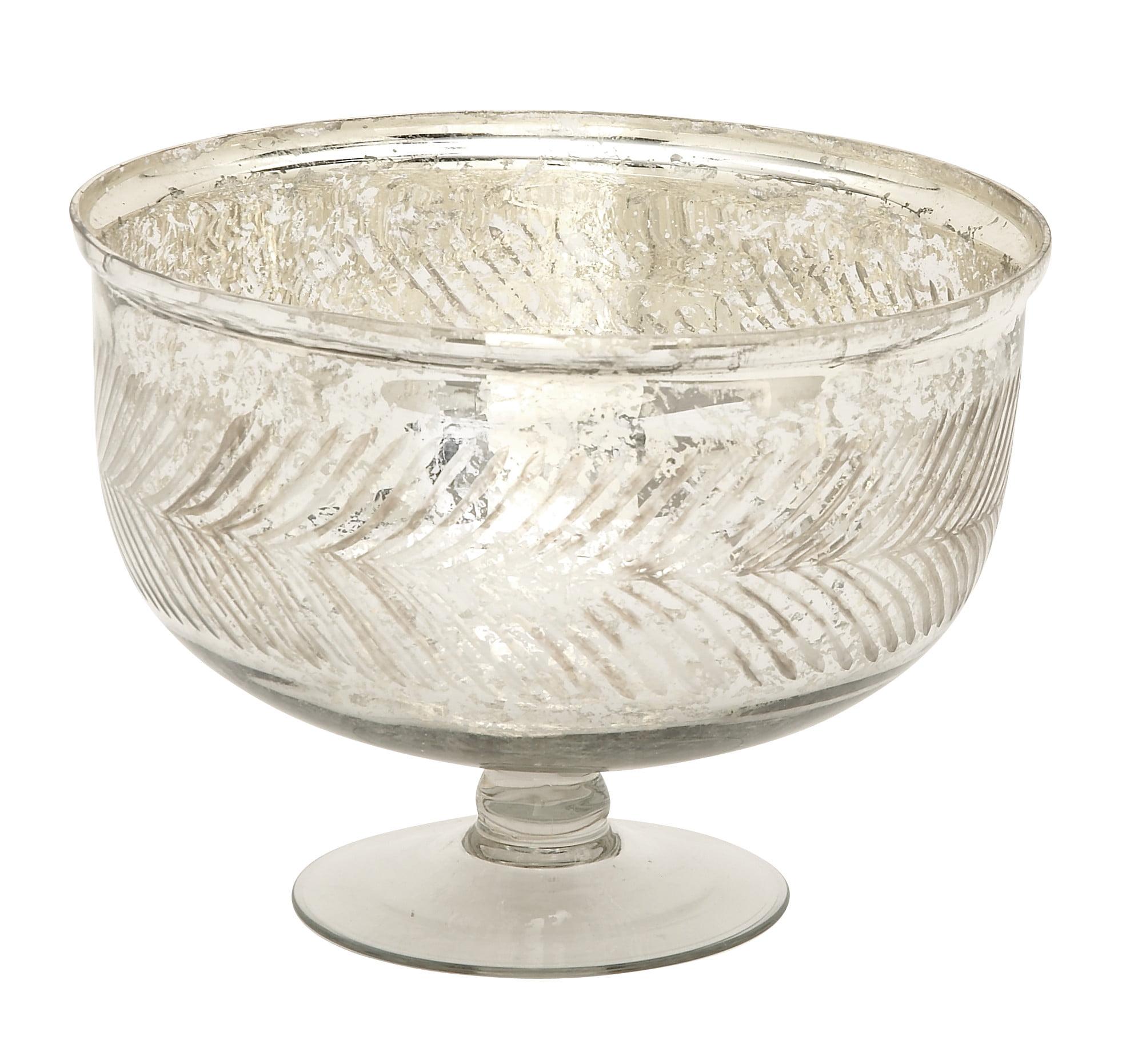 DecMode 11" Handmade Round Silver Glass Decorative Bowl