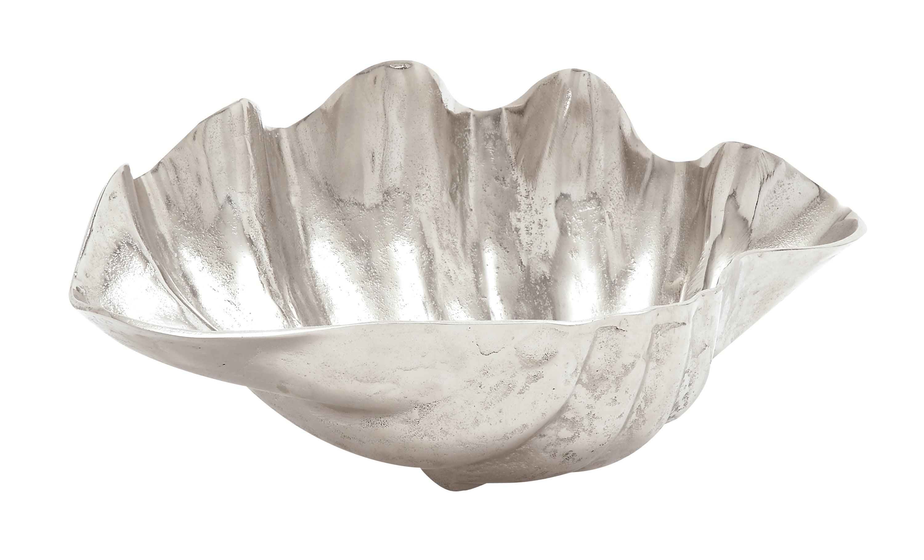 Silver Aluminum Oyster Shell Decorative Bowl - Coastal Elegance