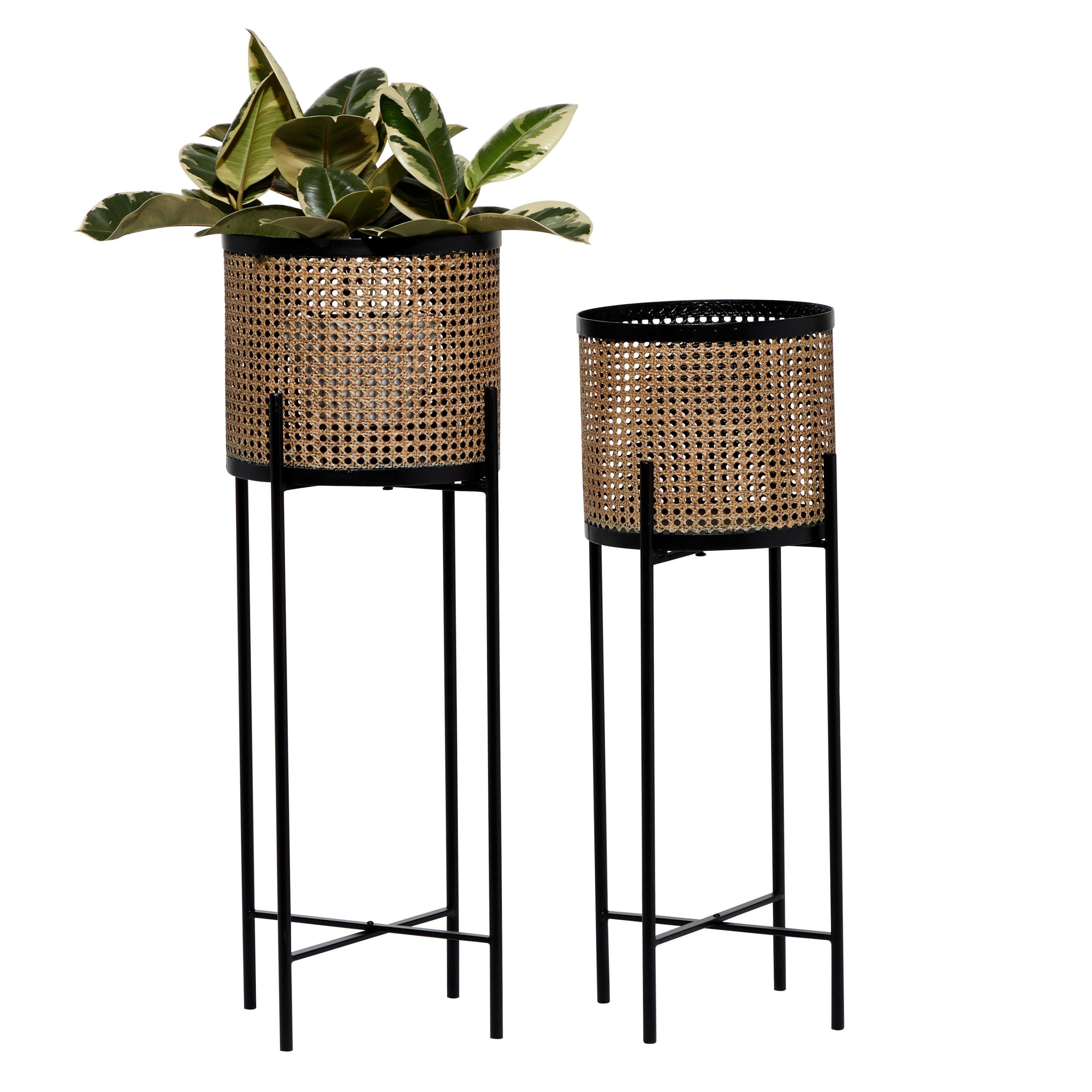 2 Piece Metal Indoor Outdoor Planter with Removable Stand Set