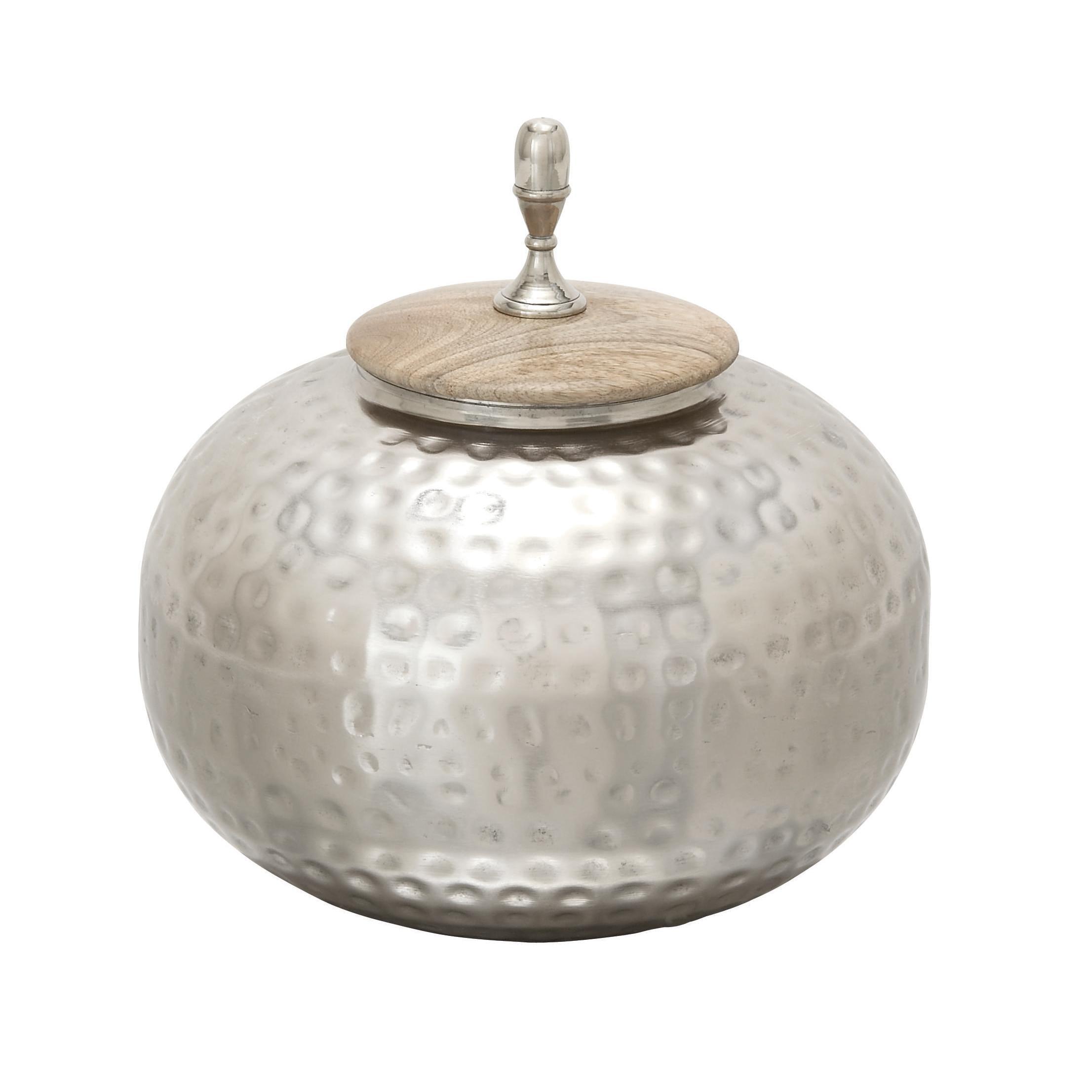 World Menagerie Lee Metal Hammered Silver Decorative Jars with Wood Lid
