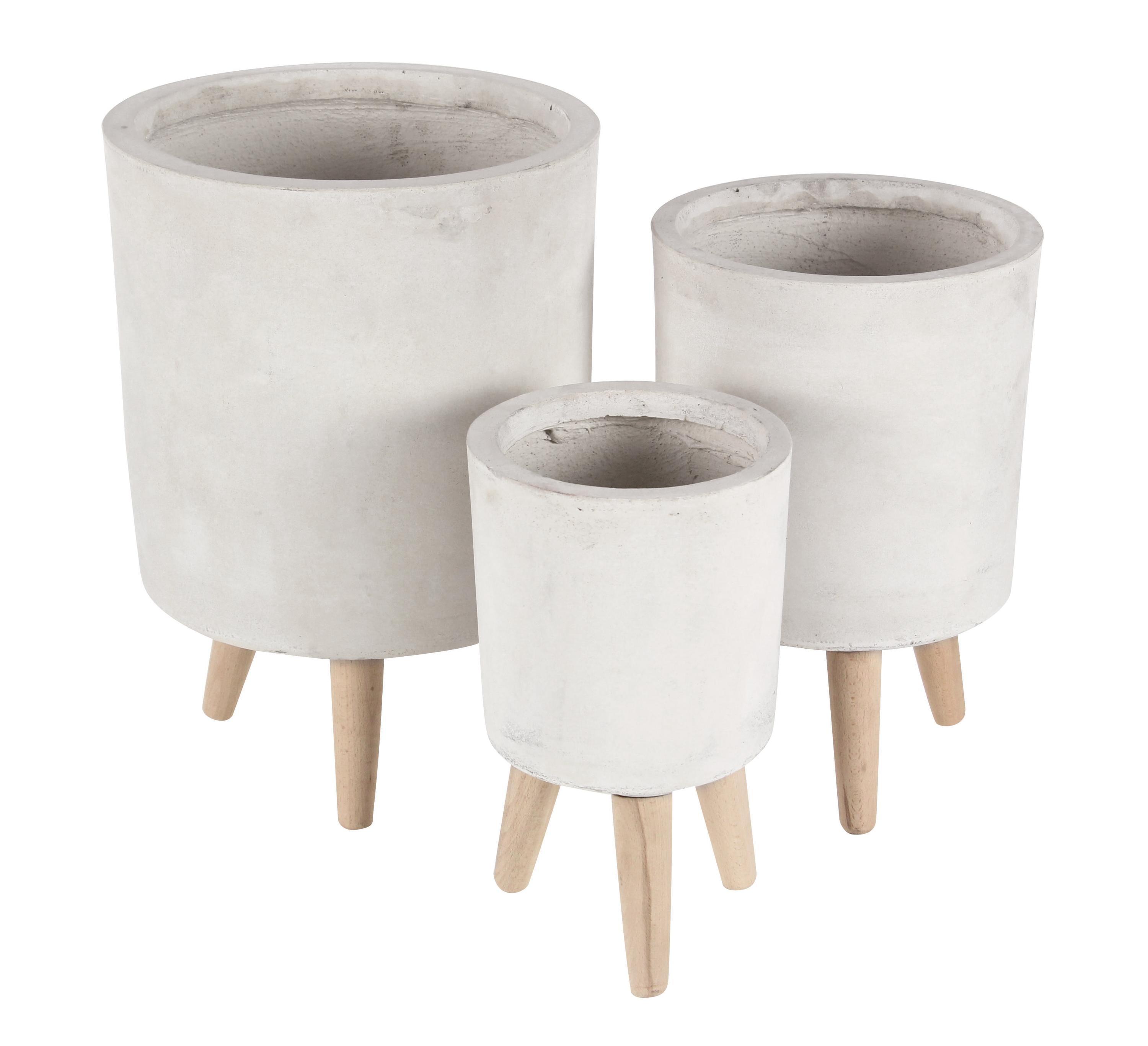 Set of 3 Planters with Wooden Legs - Olivia & May