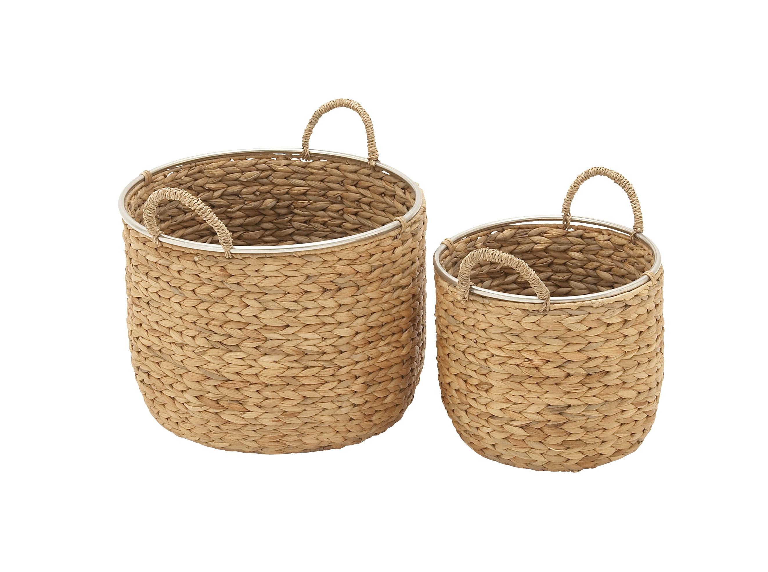 Coastal Charm Light Brown Seagrass Round Storage Baskets, Set of 2