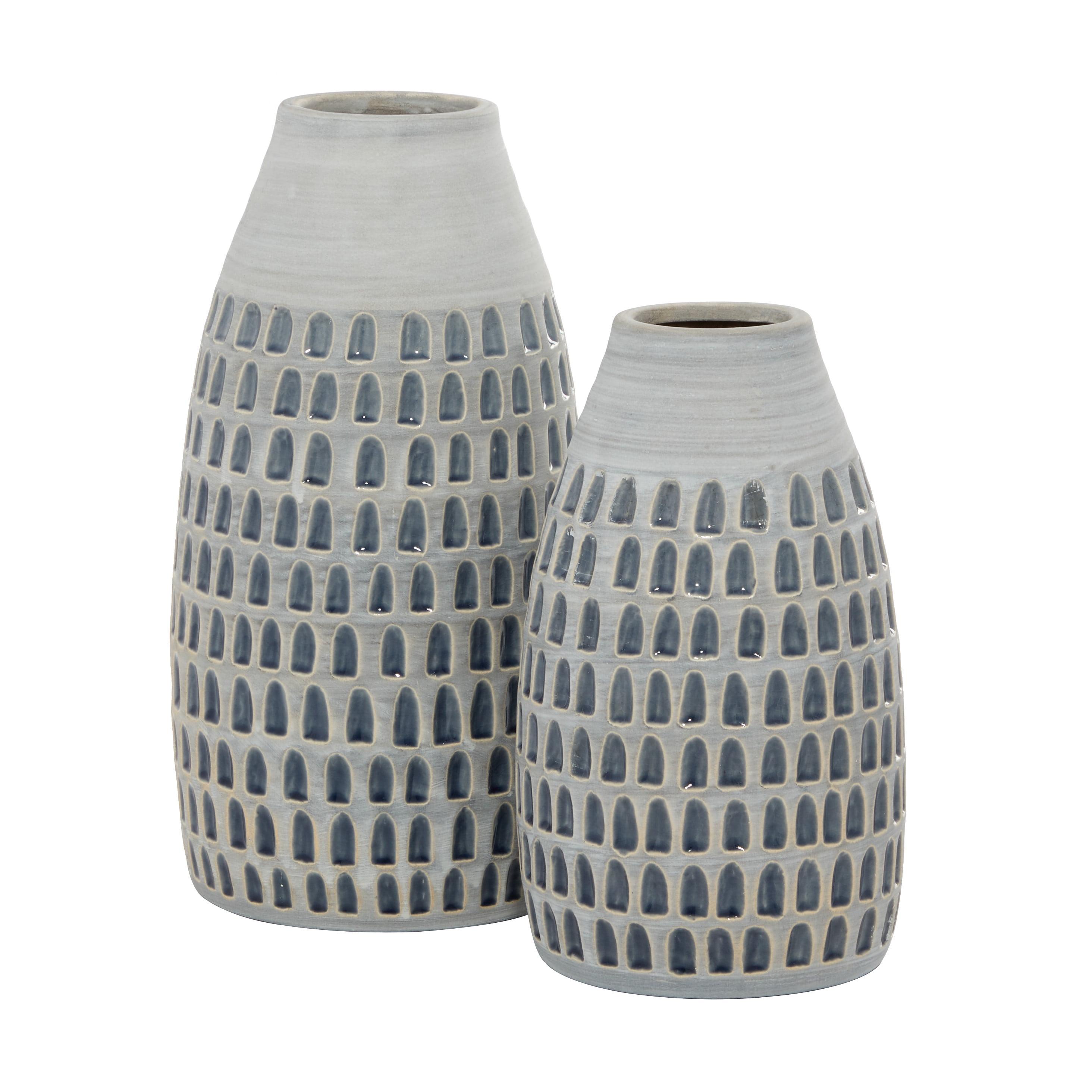 Olivia & May Set of 2 Ceramic Vase Gray - Contemporary Stoneware, Oval Amphora, Tabletop Decor