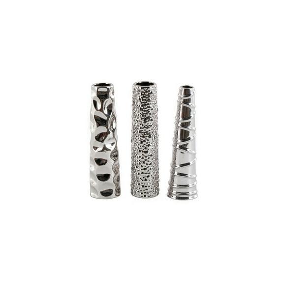 Elegant Trio Silver Ceramic Decorative Vases 12" Set of 3