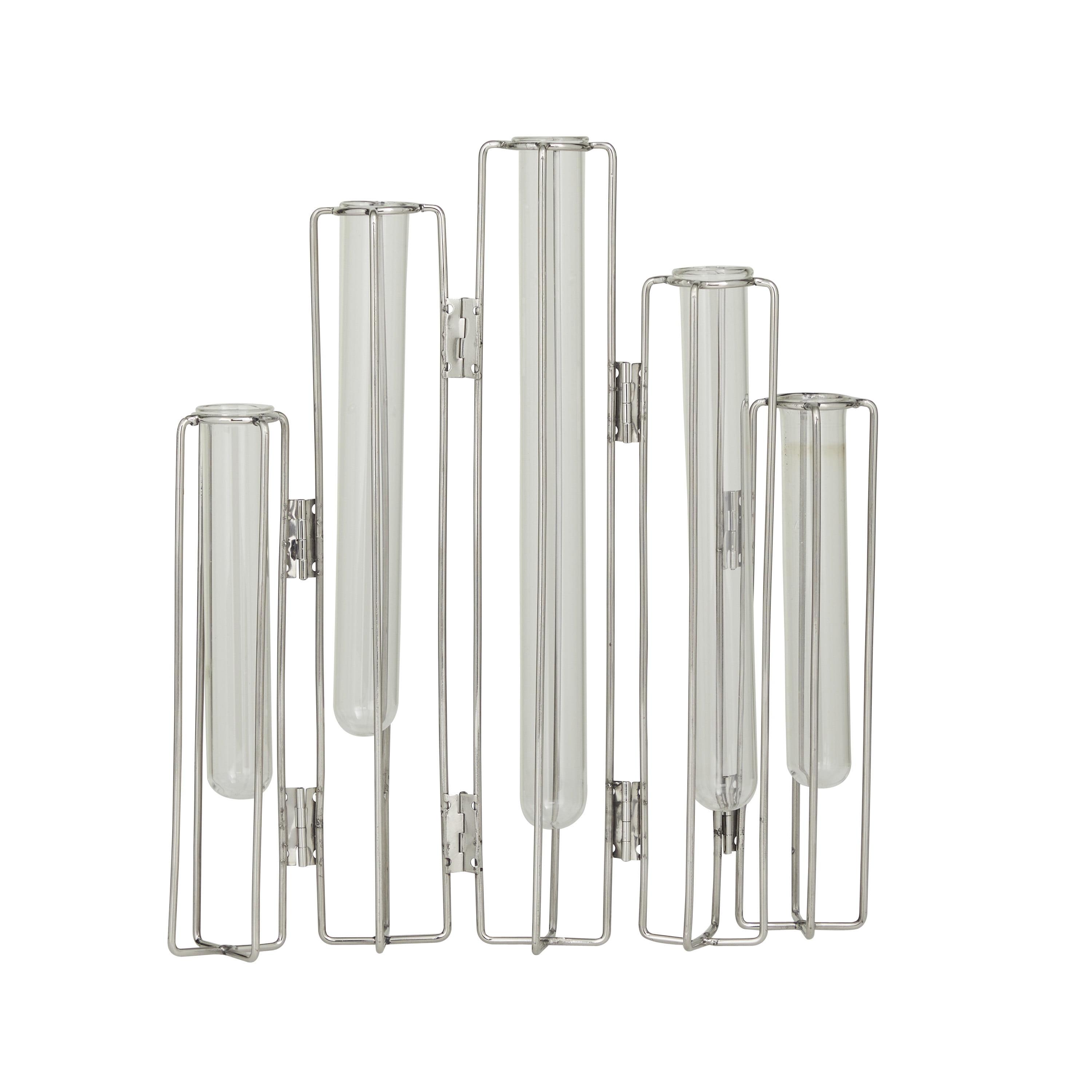 Lumina Silver Glass Bud Vase, 11" x 2" x 12", Contemporary Tabletop Decor
