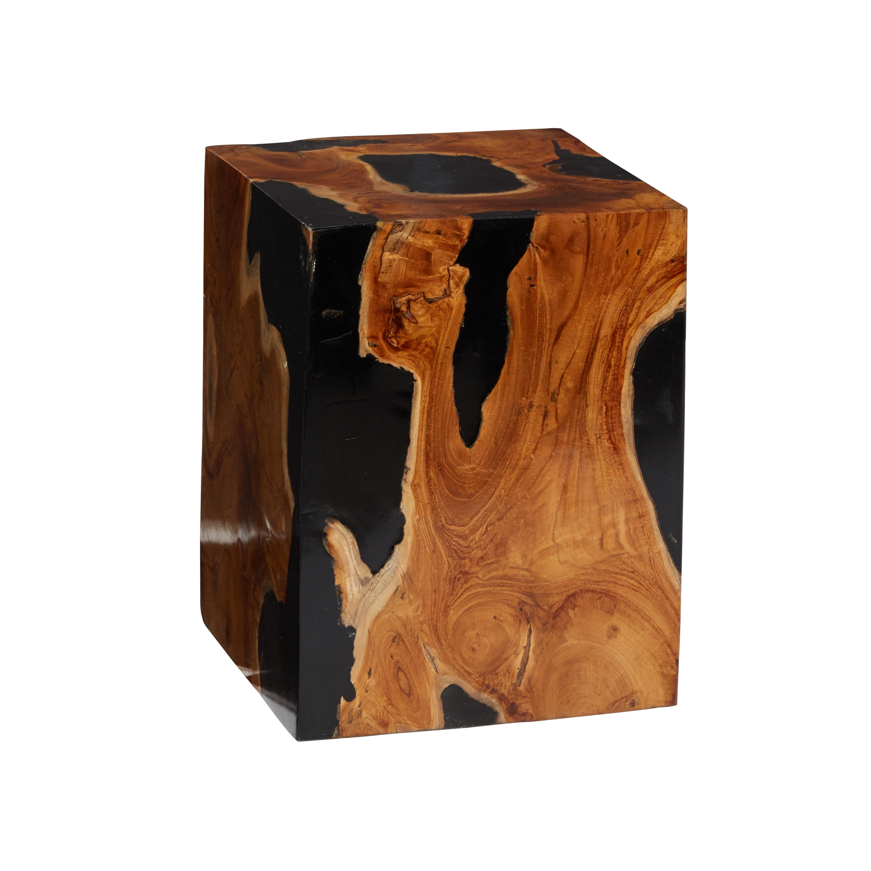 Black Teak Wood Accent Table with Resin Inlay