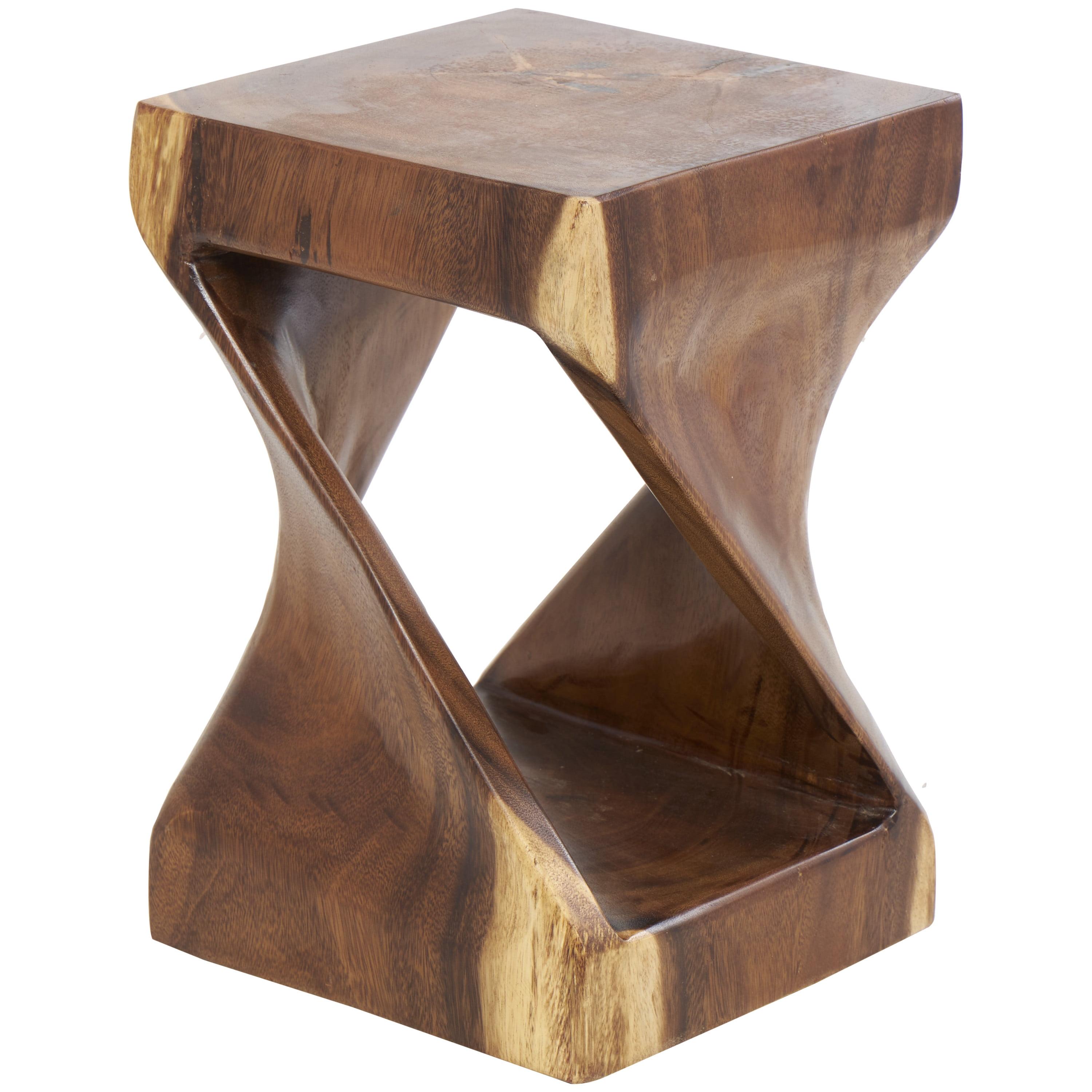 Eco-Friendly Suar Wood Square Side Table - Brown, 13.5" x 19.5"