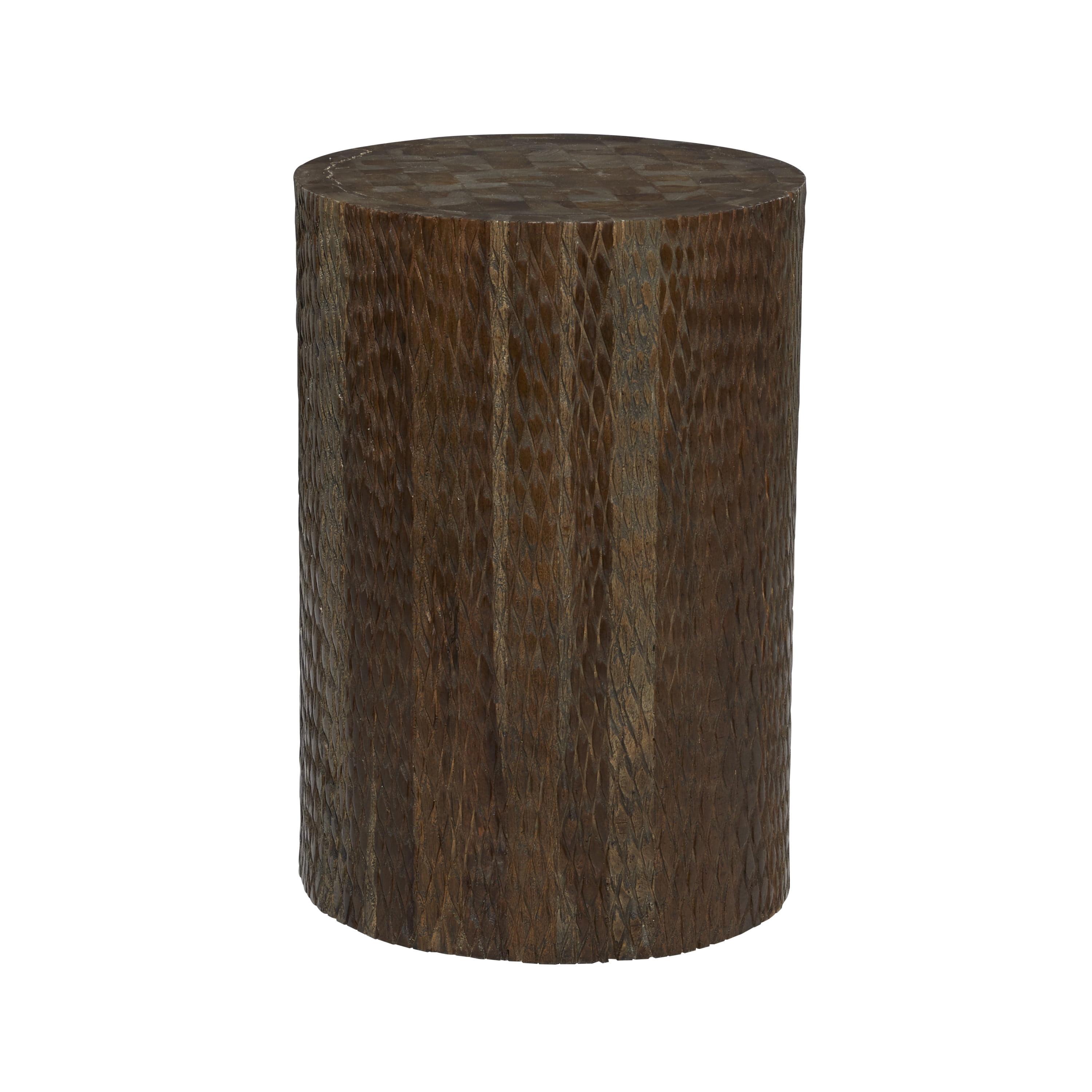 Brown Teak Wood Round Carved Accent Table