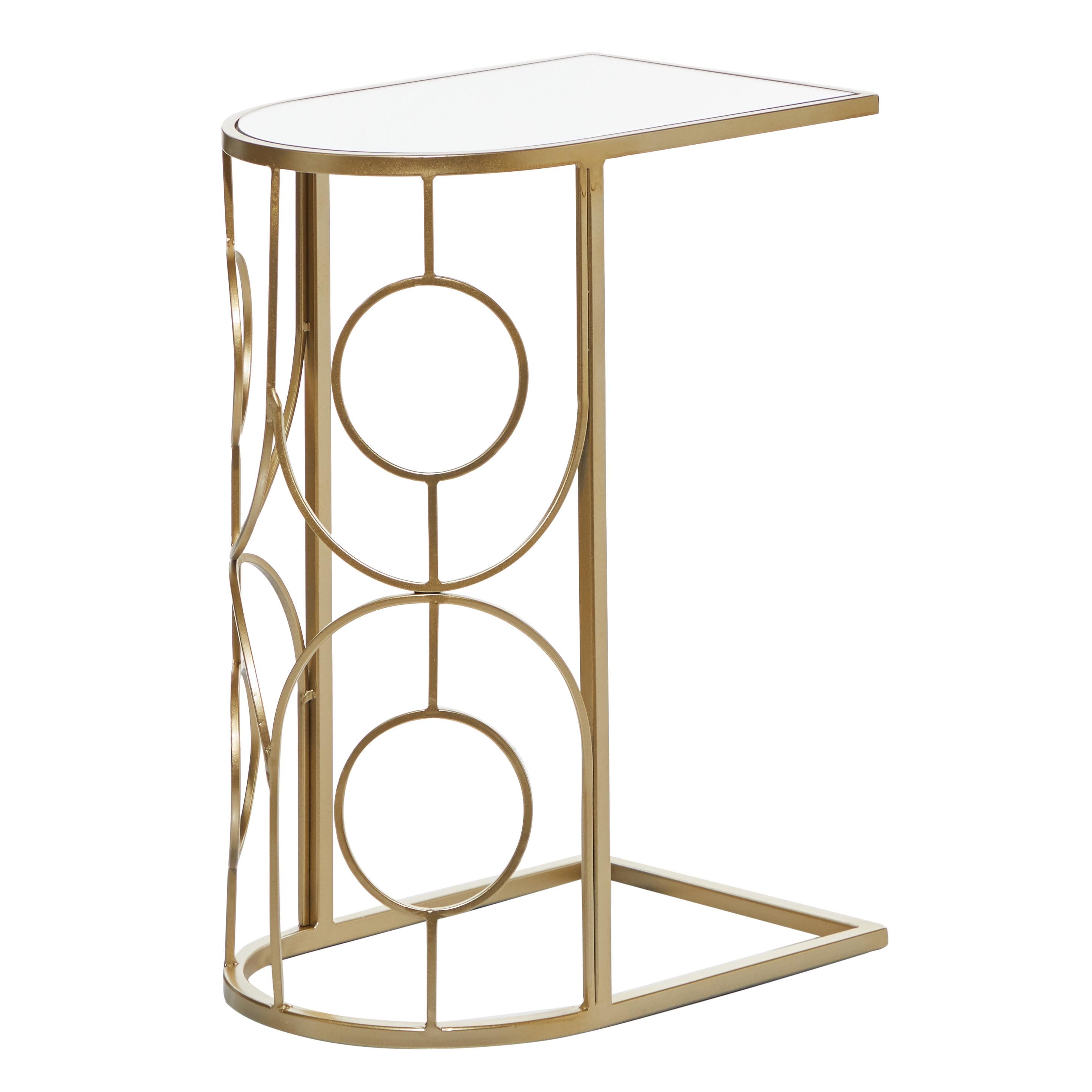 Gold Metal and Mirrored Glass C-Shaped Accent Table