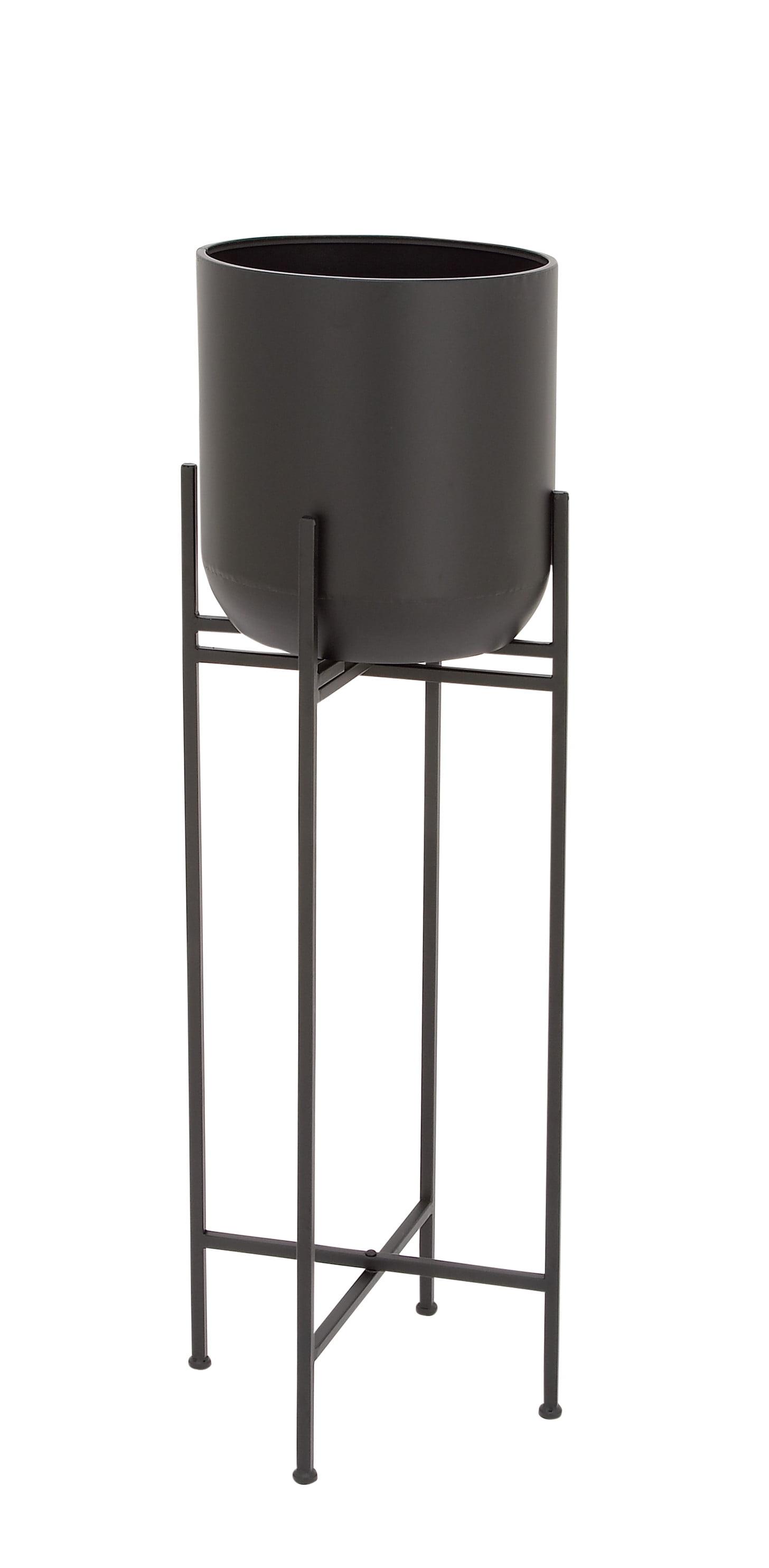 Modern Capsule-Shaped Black Iron Floor Planter with Stand