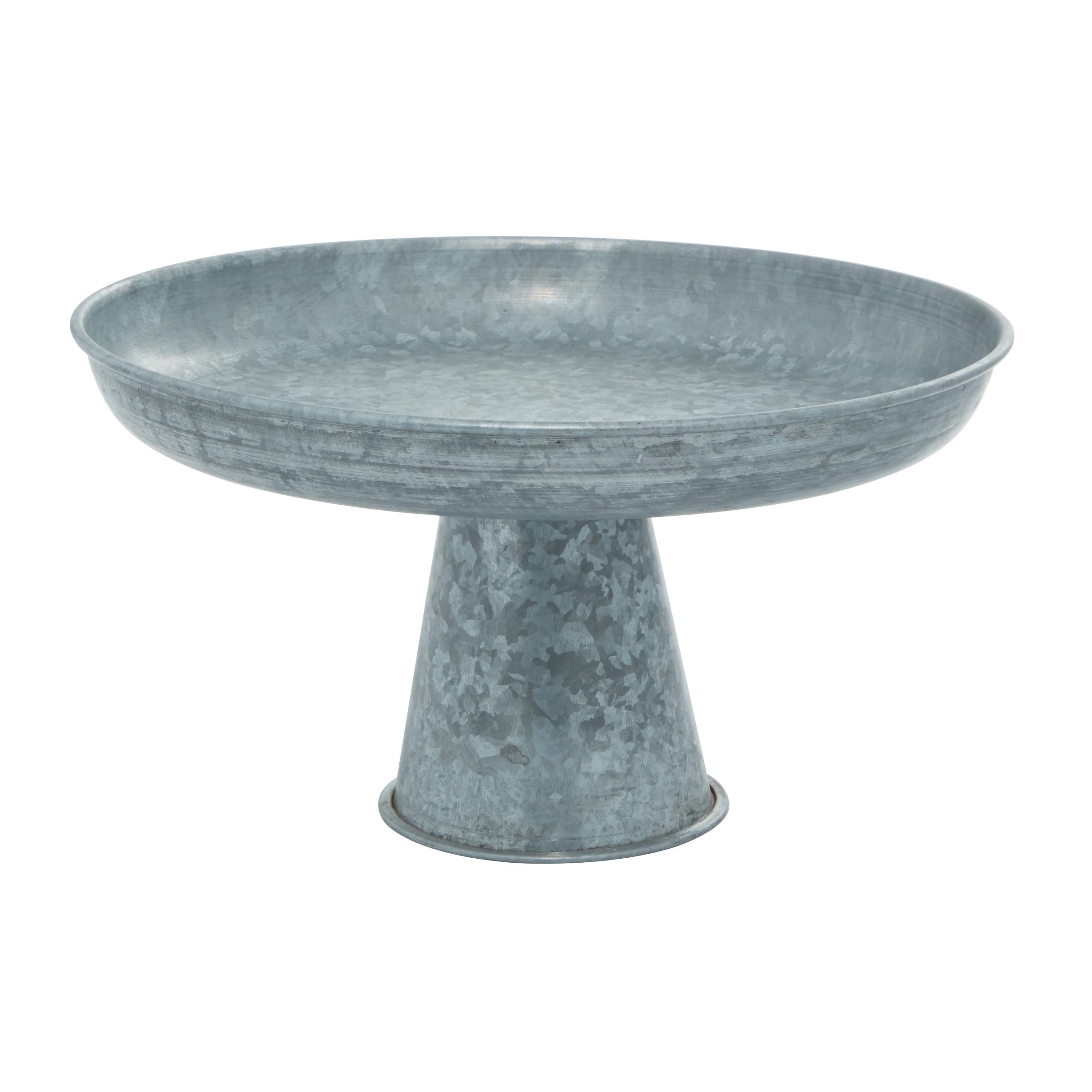 Gray Galvanized Metal Pedestal Cake Stand with Ridged Design