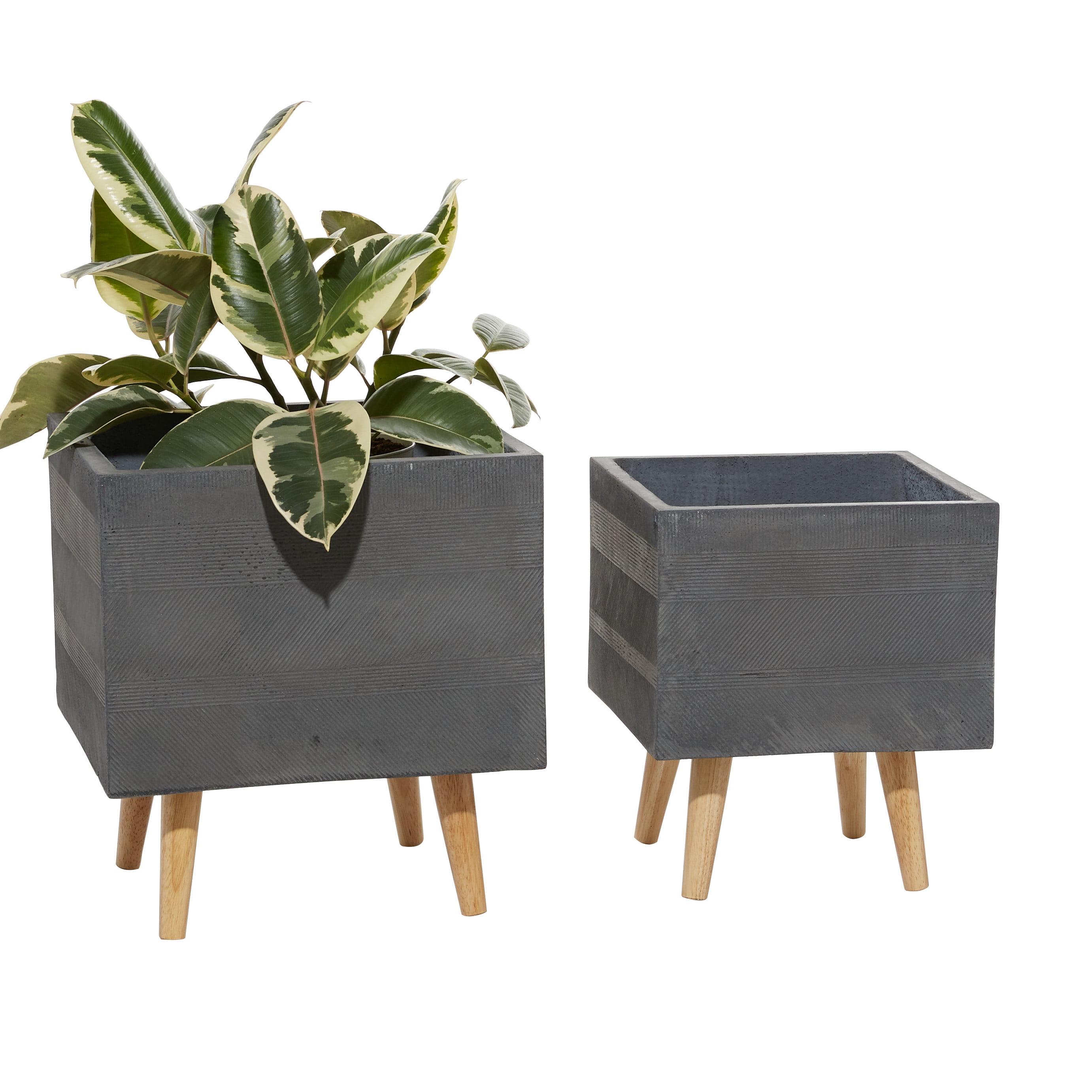 Modern Fiber Clay Square Planters in Dark Gray, Set of 2