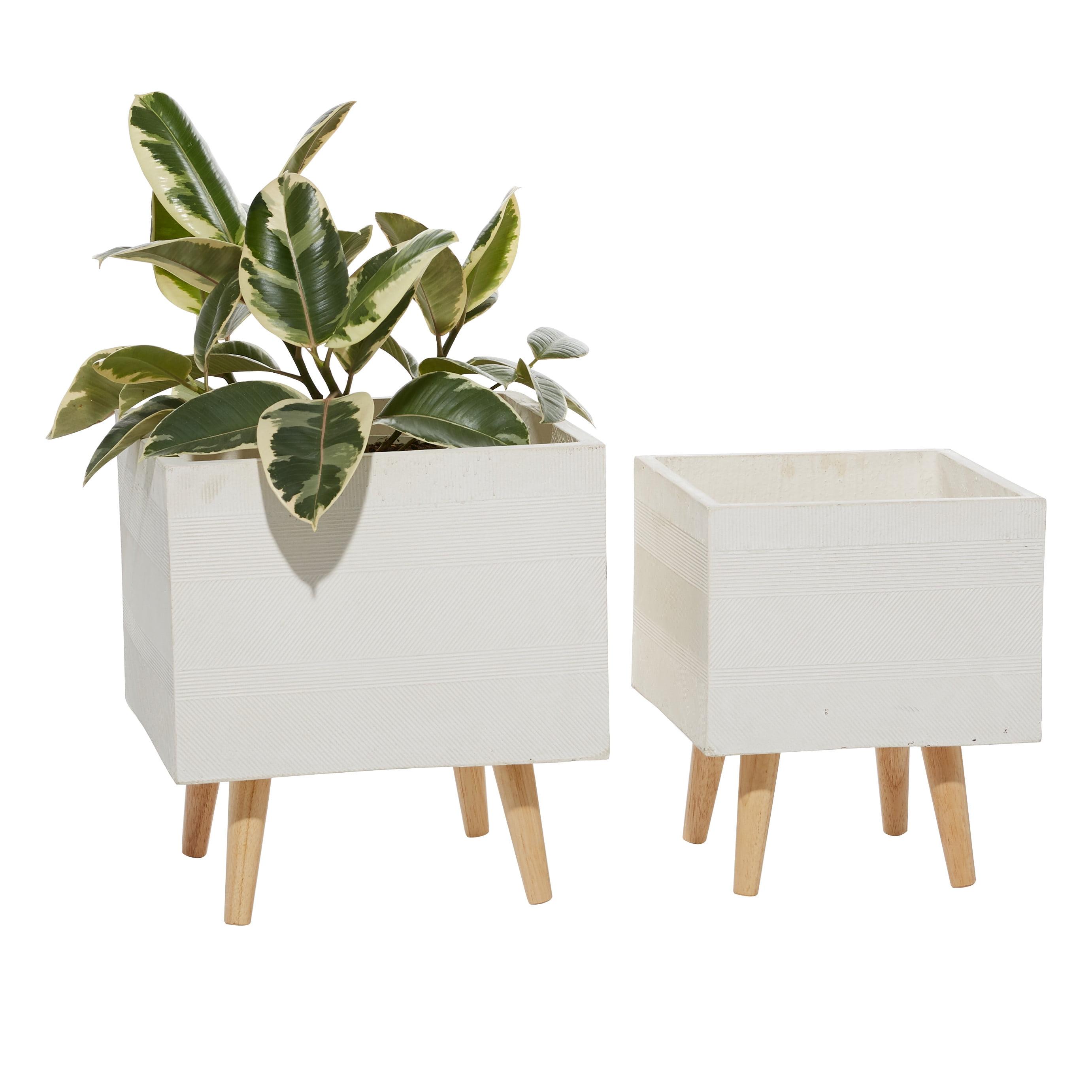 Matte White Fiber Clay Square Planters Set, 13" and 15"