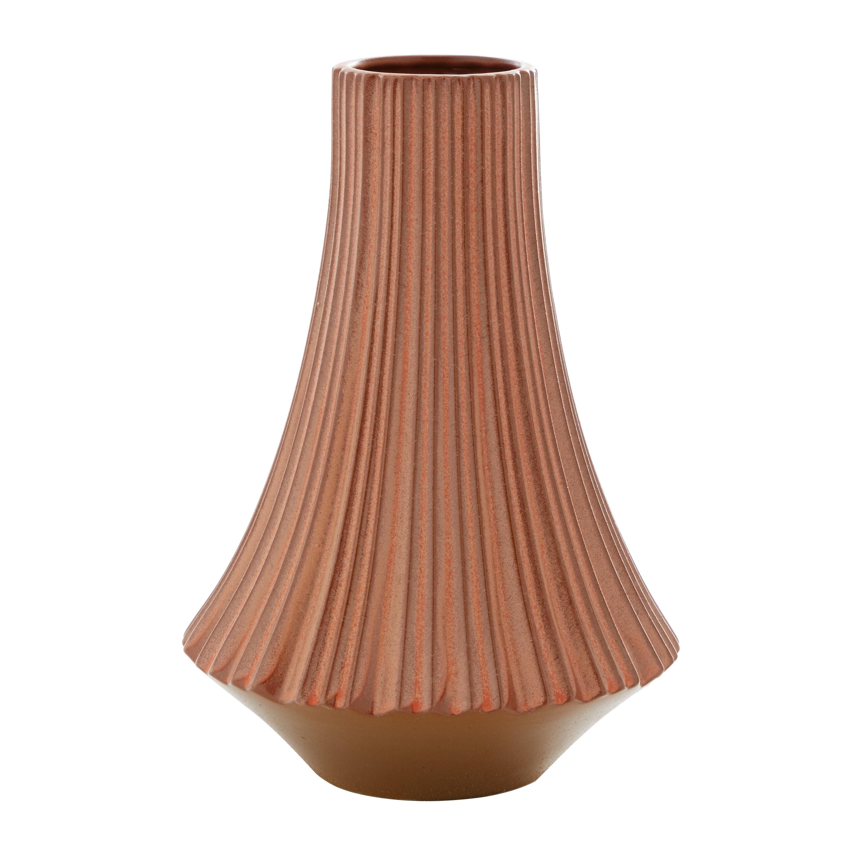 Elegant Orange Ribbed Ceramic Table Vase 9" x 13"