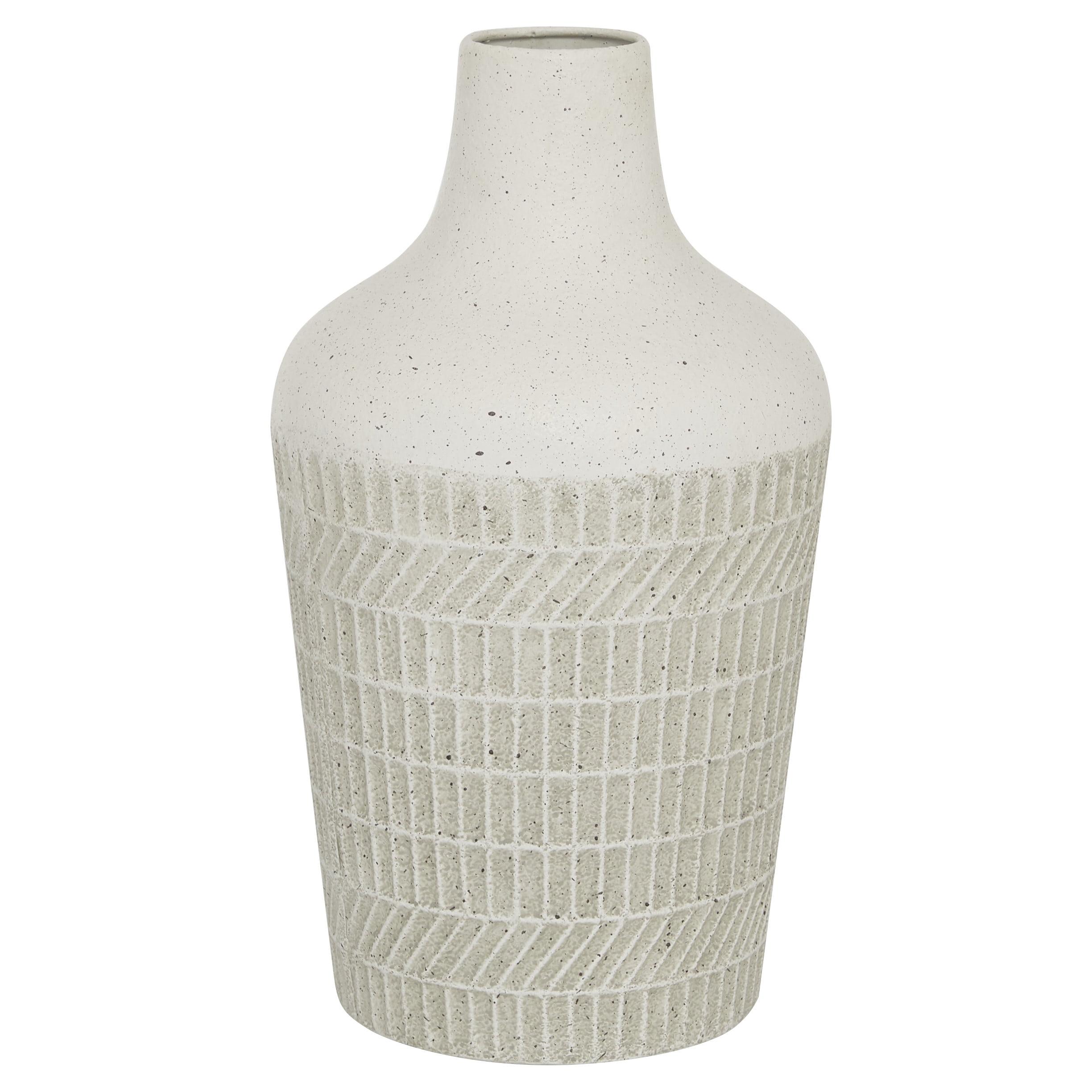 Eggshell White Textured Metal Decorative Table Vase