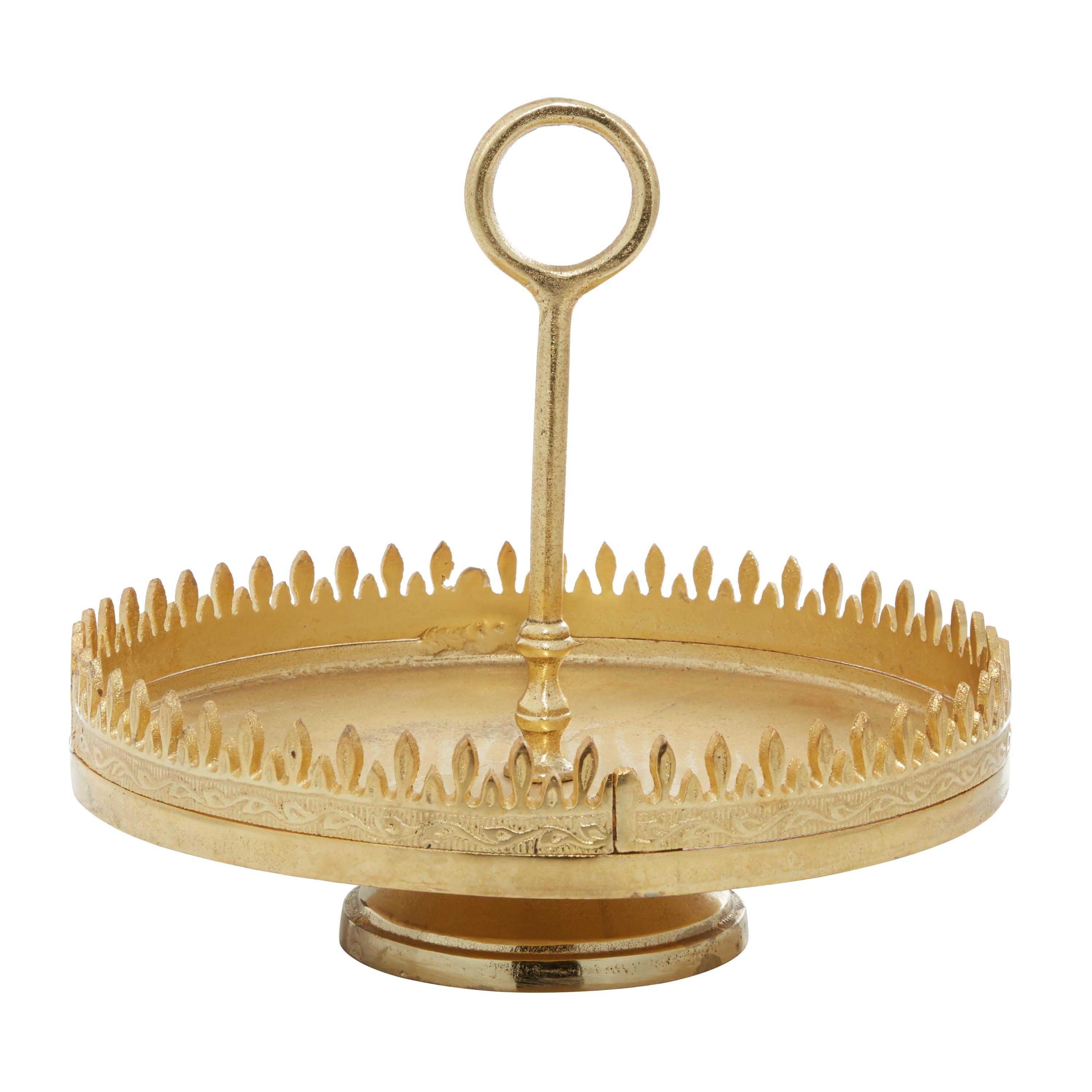 Gold Aluminum Glam Cake Stand with Finial Handle