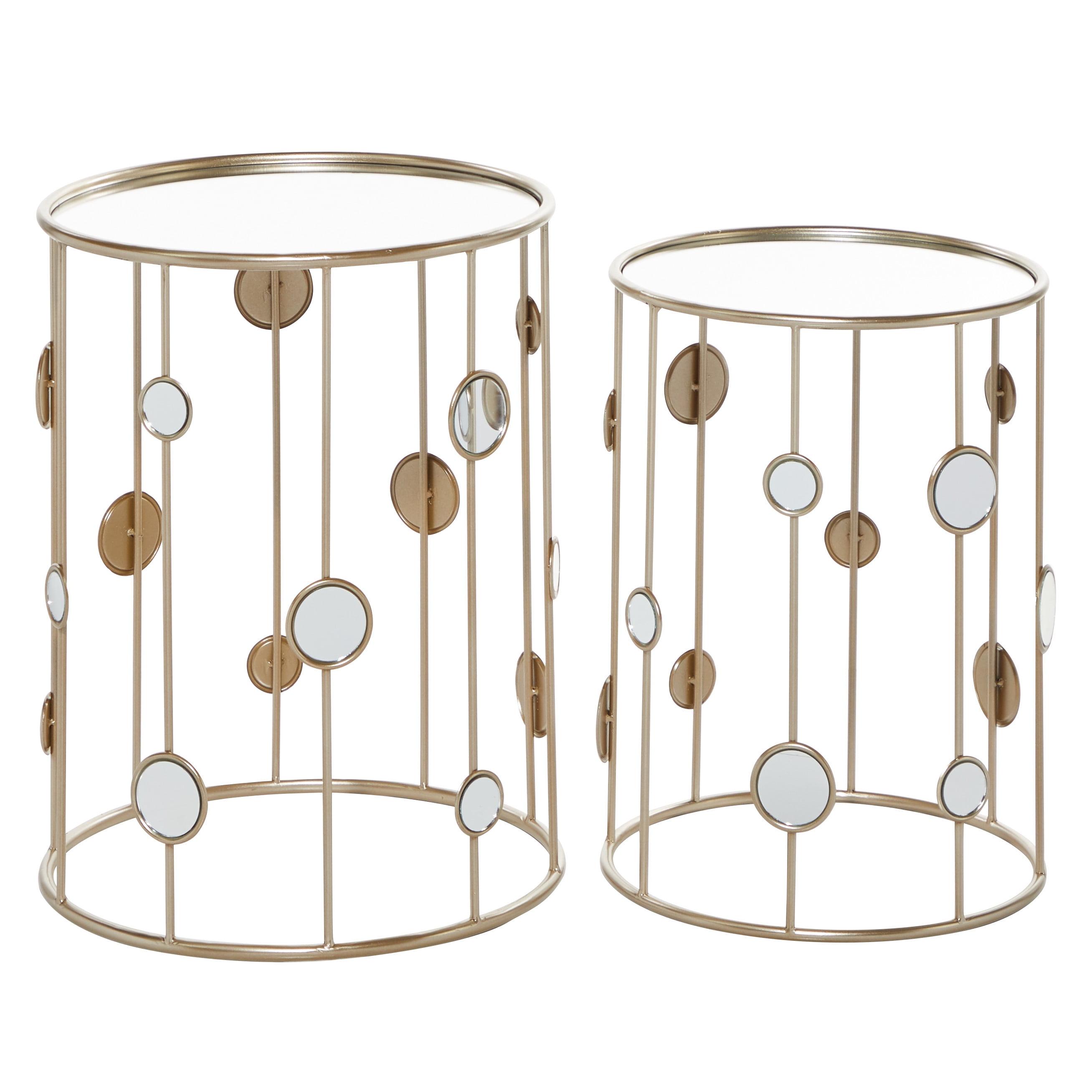 Set of 2 Contemporary Metal Accent Tables with Mirrored Top Gold - Olivia & May: No Assembly, Iron Frame