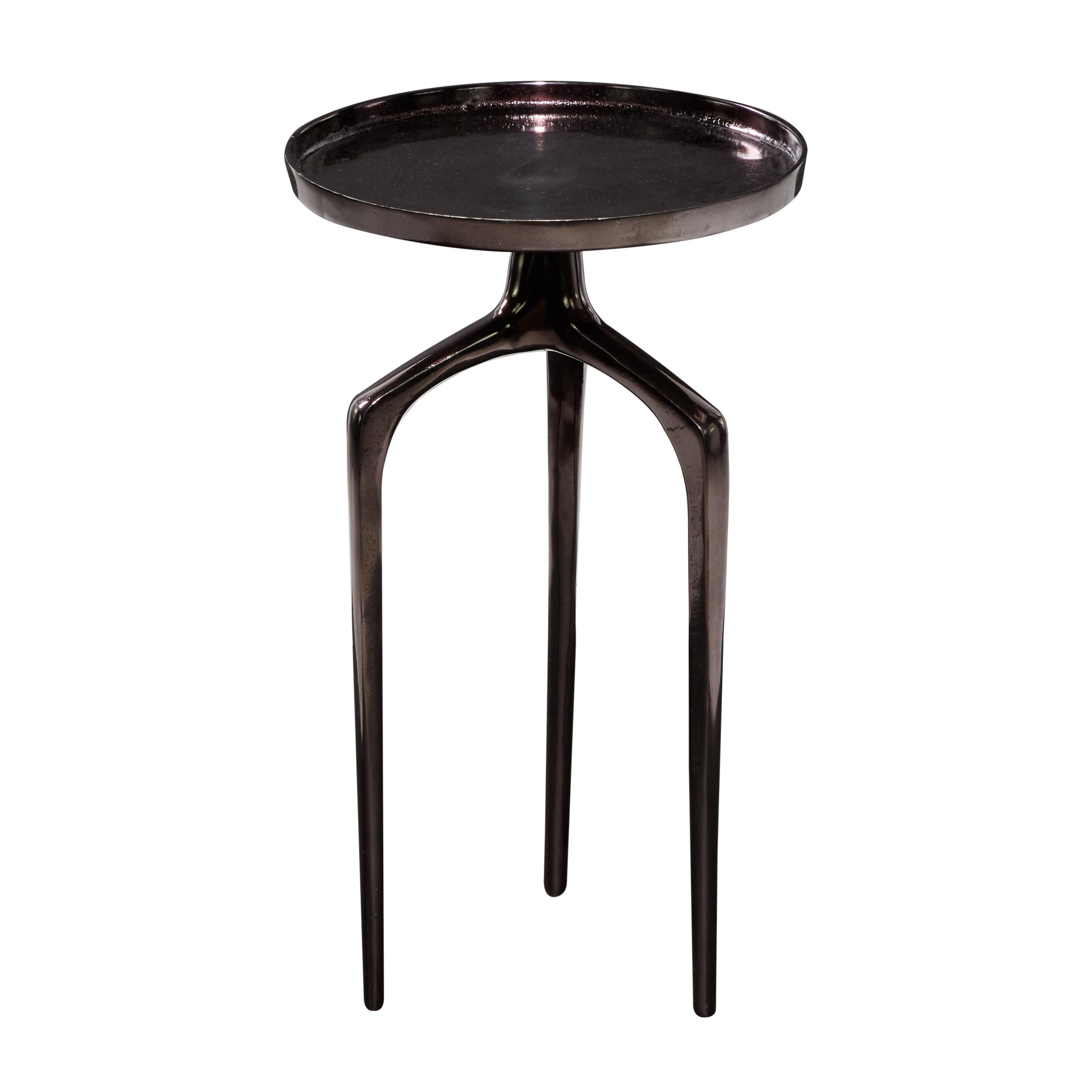 Black Aluminum Round Tray Top Accent Table with Tripod Legs