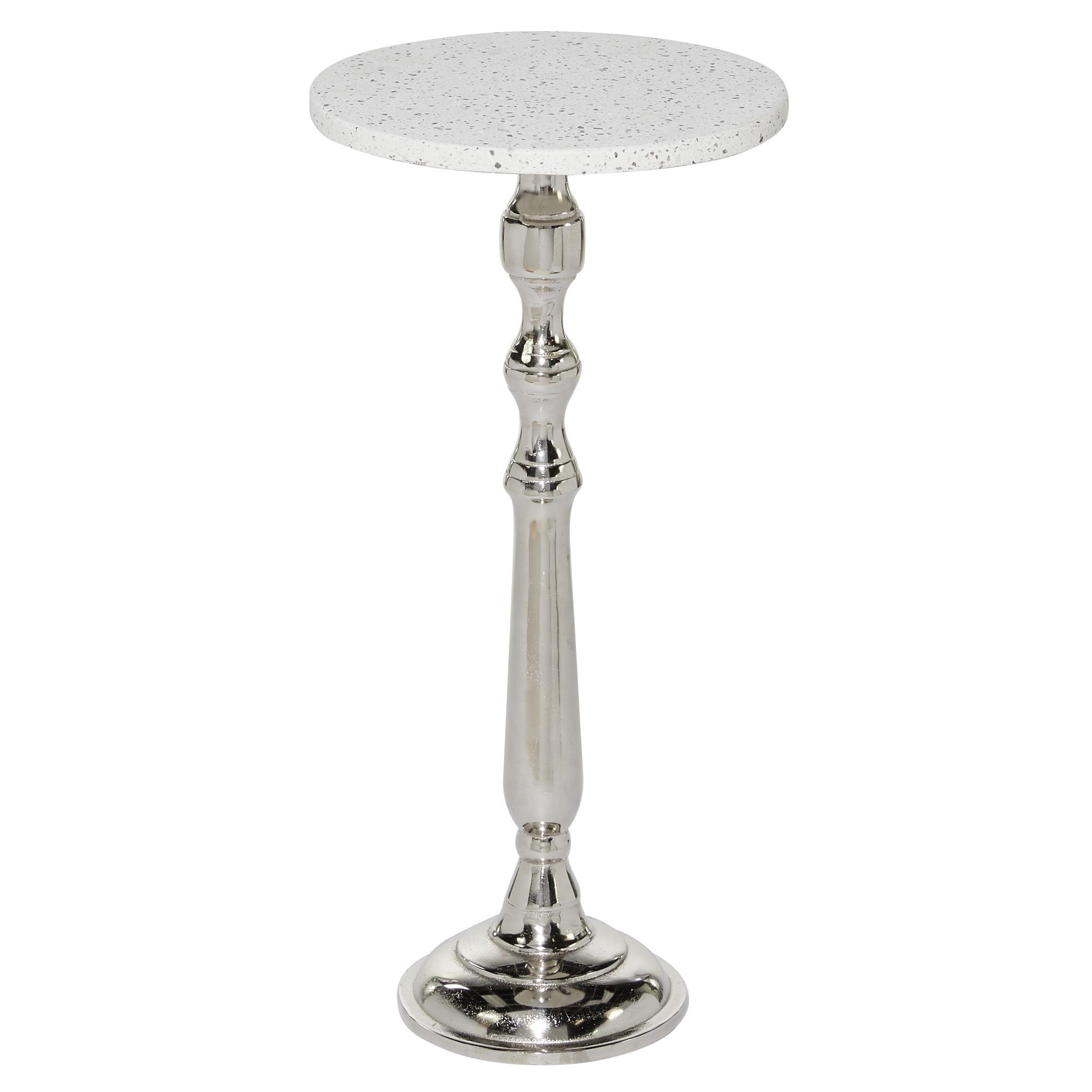 Silver Terrazzo Marble Top Round Accent Table