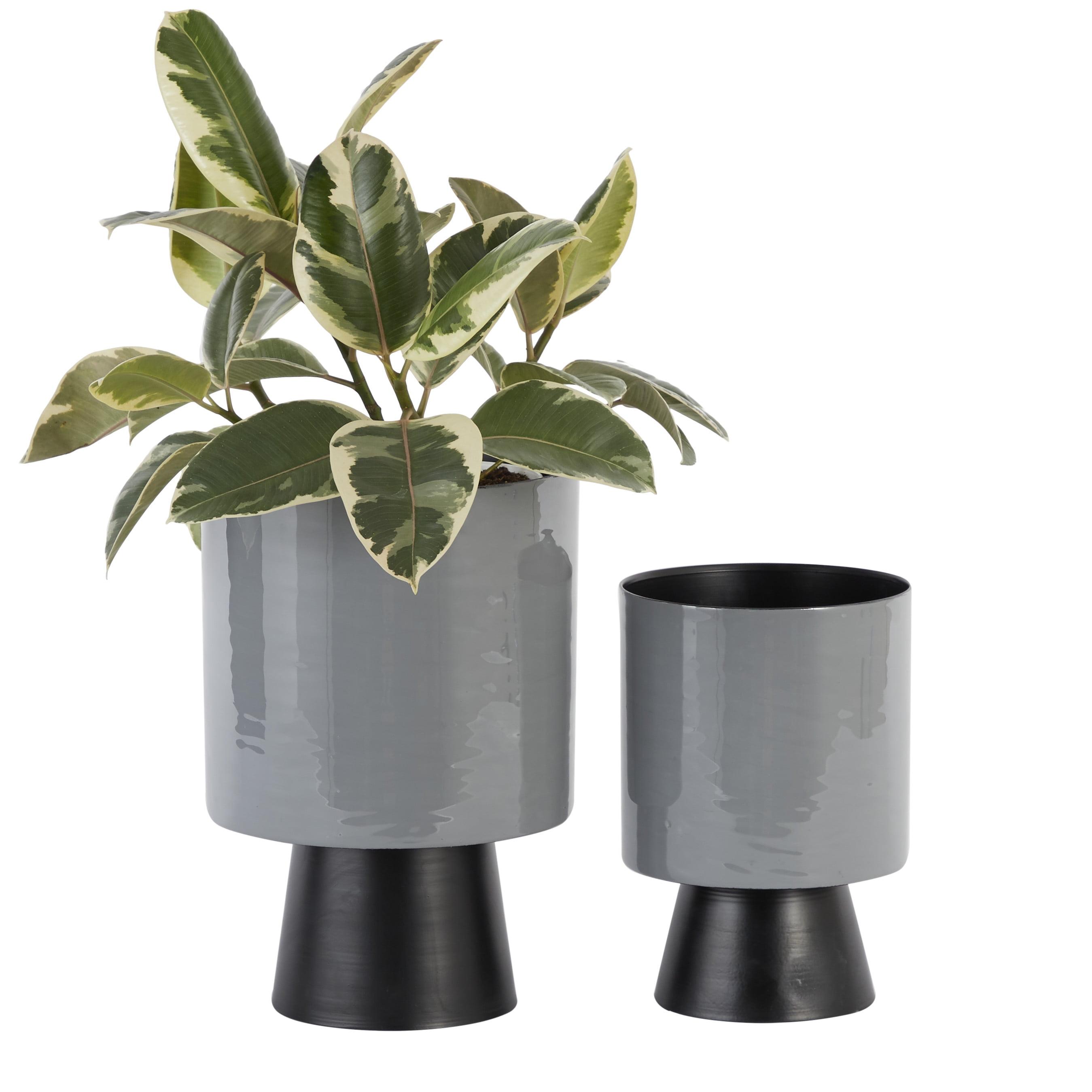 DecMode 14", 11" Gray Metal Modern Planter, 1 - Piece