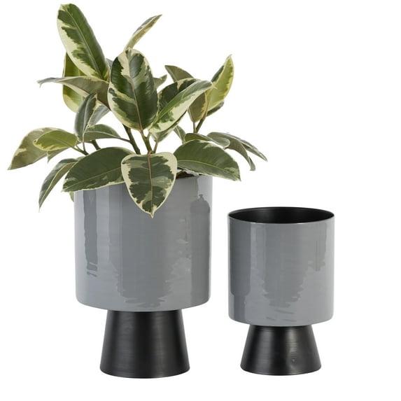 DecMode 14", 11" Gray Metal Modern Planter, 1 - Piece