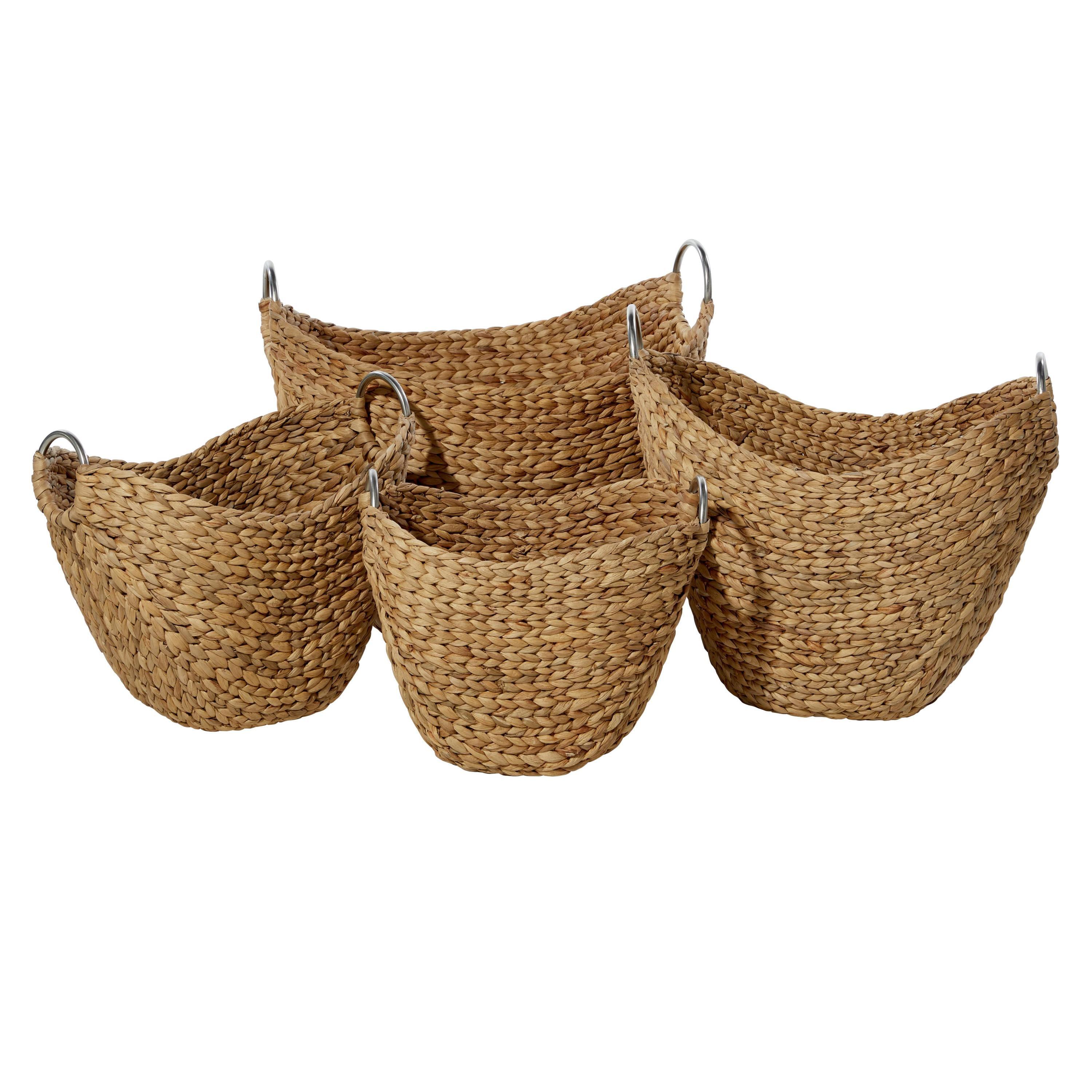 Highland Dunes 4 Piece Brown Seagrass Handmade Woven Storage Basket with Metal Handles Set