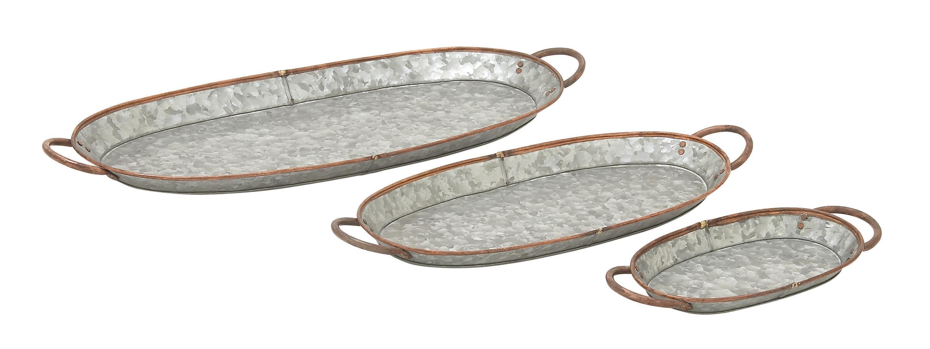 DecMode 14", 22", 28"W Gray Metal Galvanized Tray, 3-Pieces