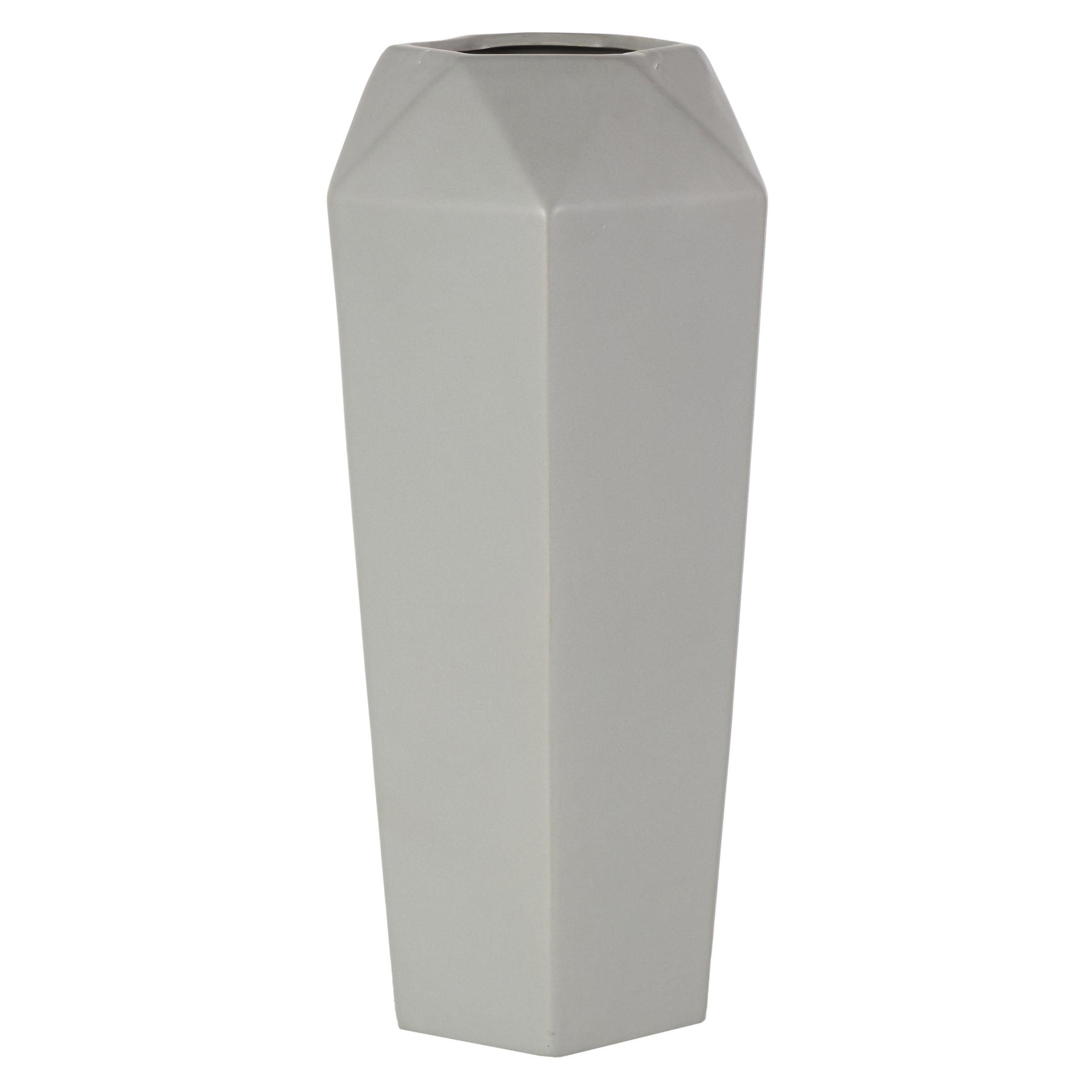 Gray Hexagonal 14" Ceramic Vase for Modern Decor