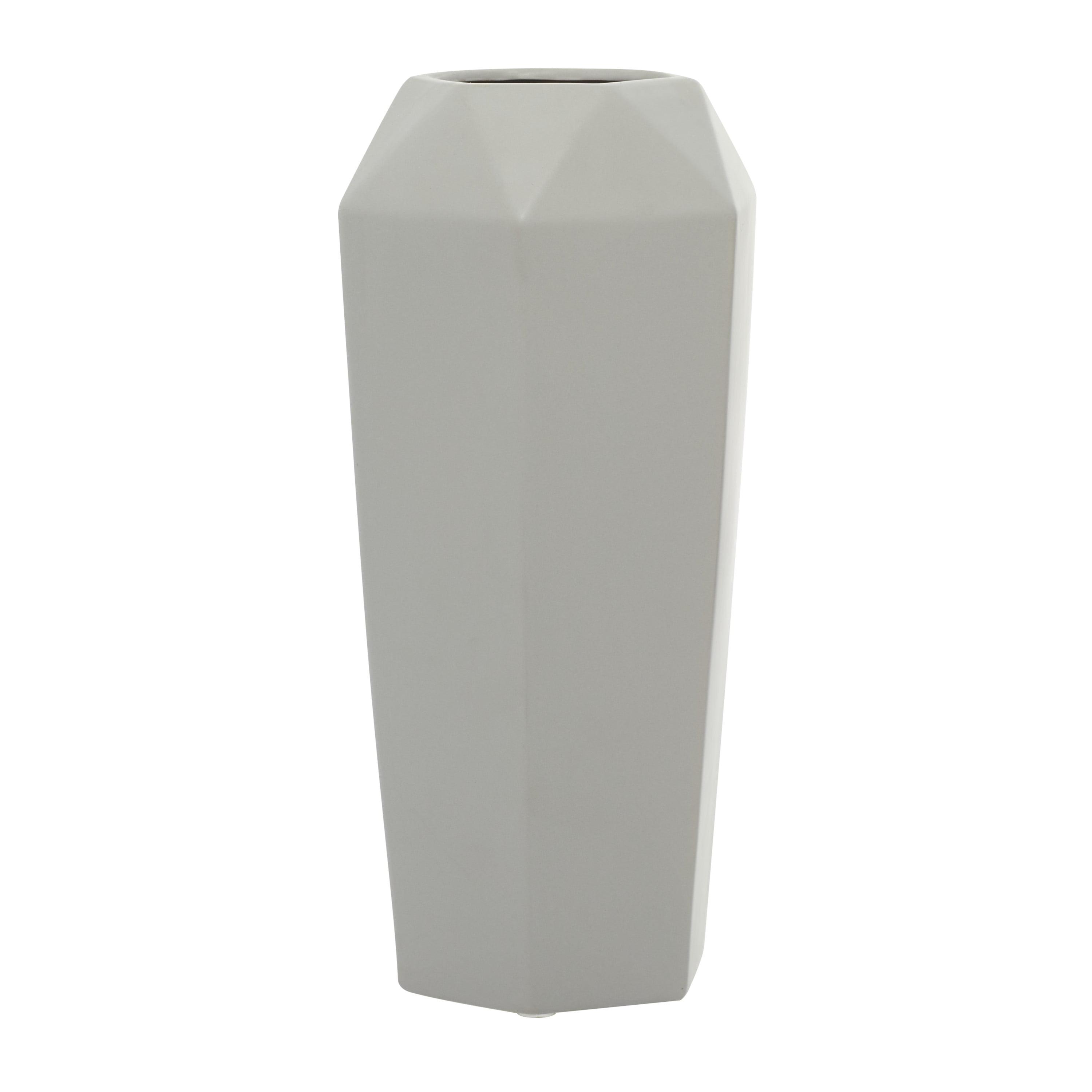 Gray Hexagonal 14" Ceramic Vase for Modern Decor