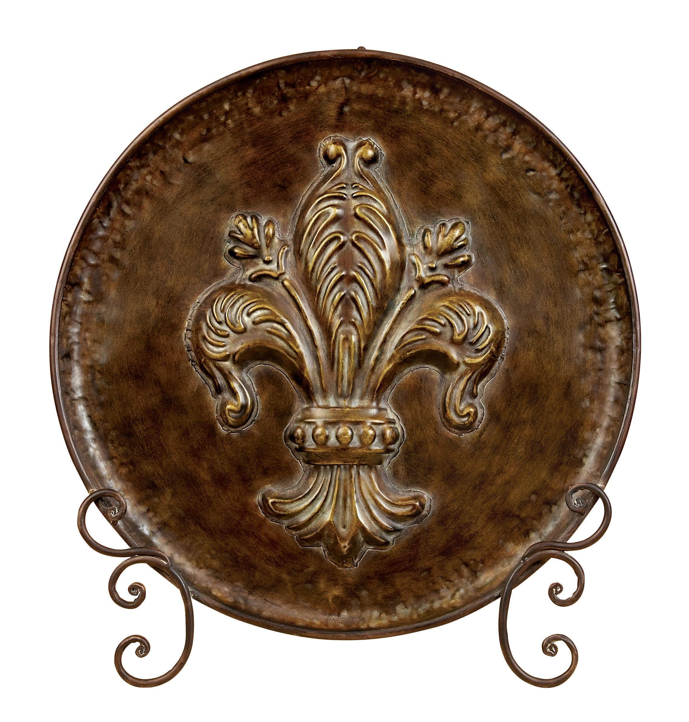 Brown Iron Fleur De Lis Embossed Round Charger with Stand