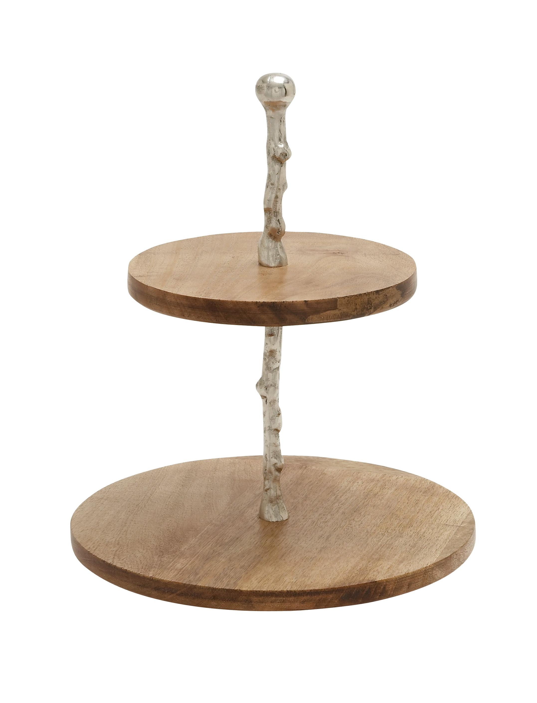 Brown Mango Wood Two-Tier Server with Aluminum Accents