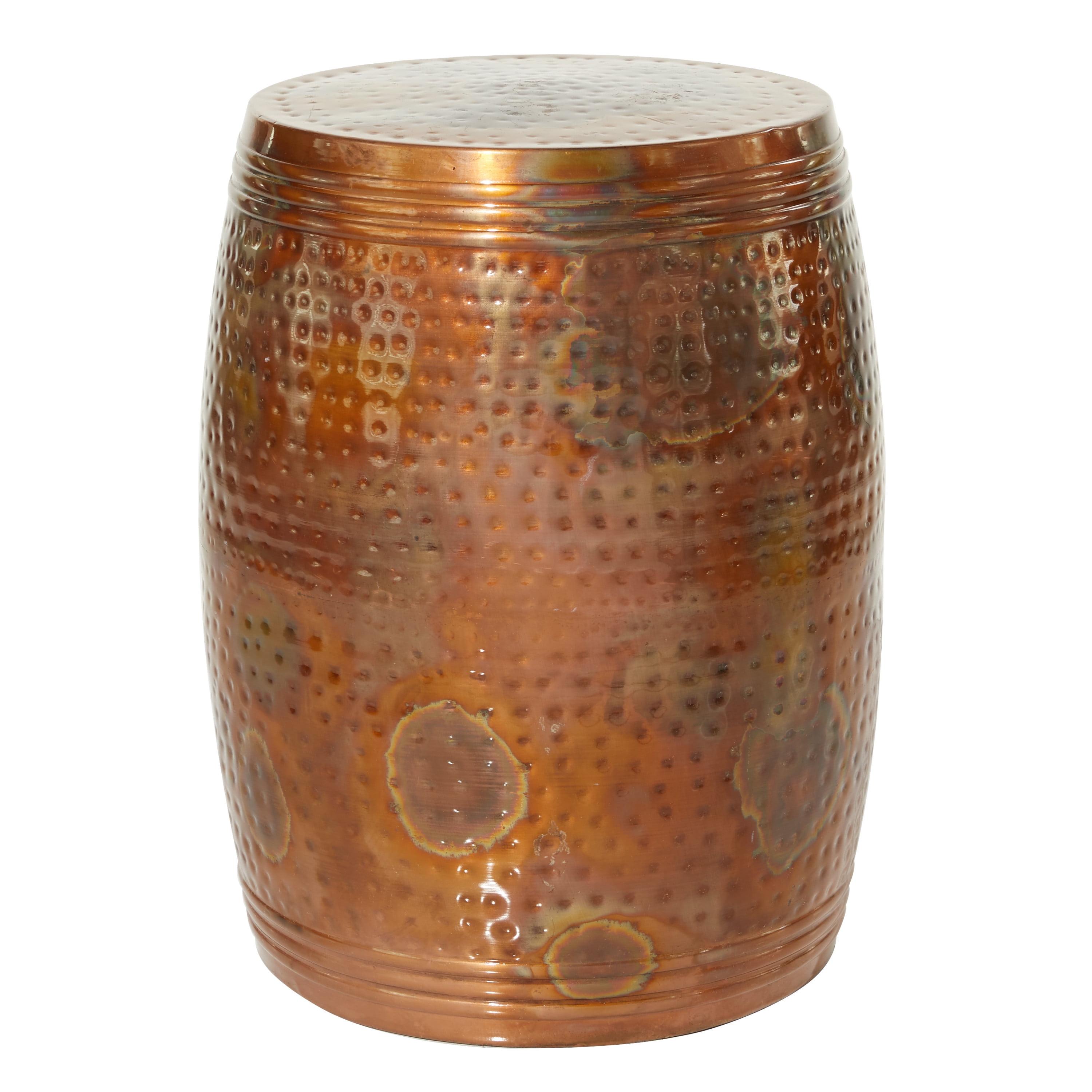 Metal Drum Copper Colored Accent Table - Olivia & May: Hammered Aluminum, Indoor Use, Fully Assembled