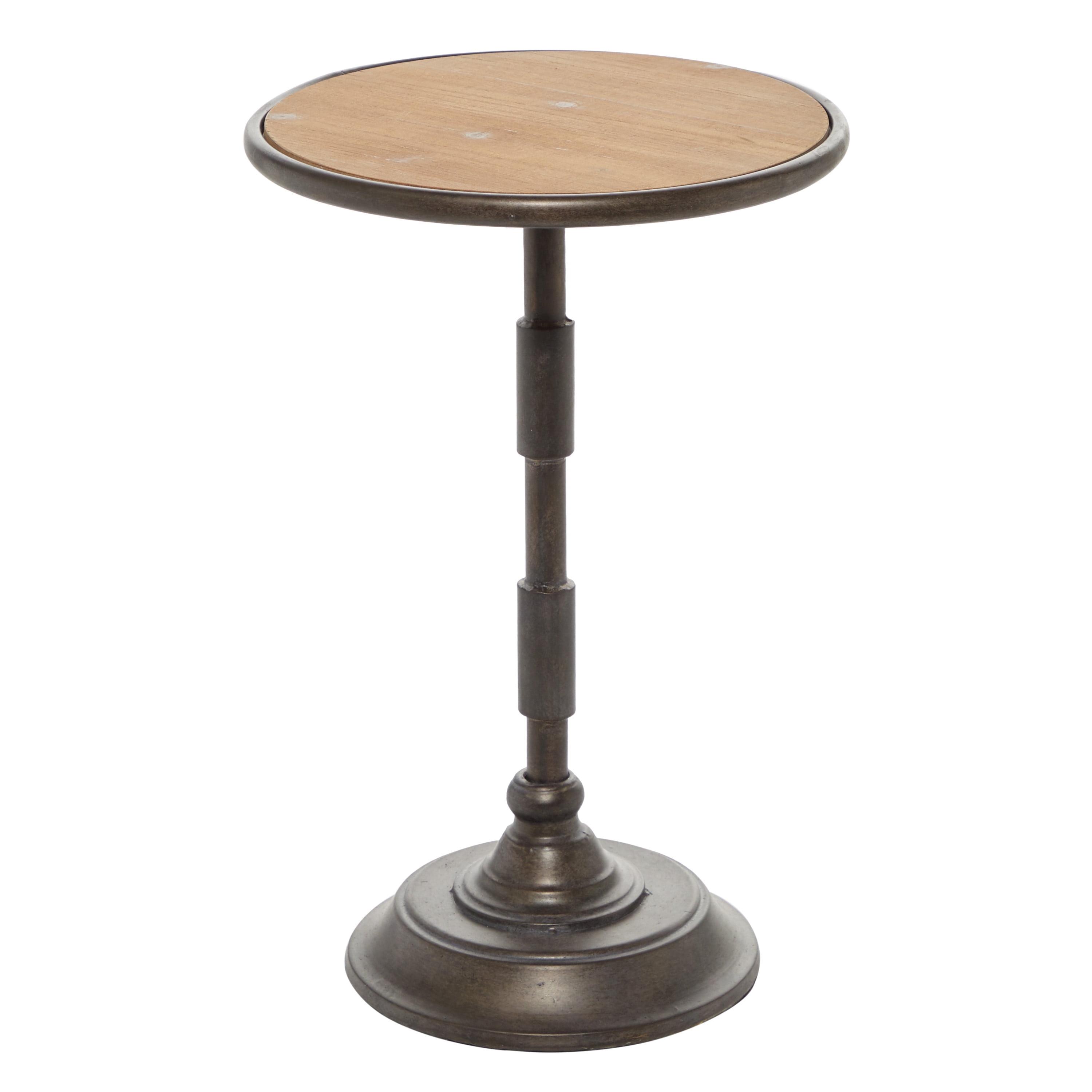 Olivia & May Industrial Wood Pedestal Accent Table Brown: Round Iron Base, No Assembly Required