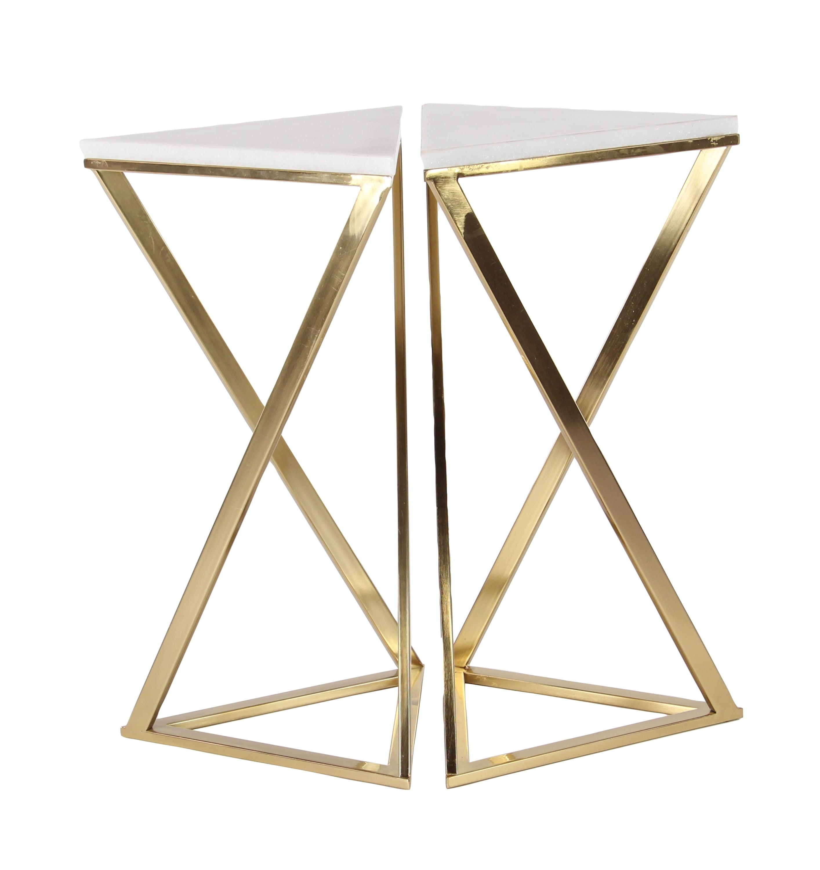 Gold Solid Triangle Stone and Metal Accent Tables 14"W x 24"H Set of 2