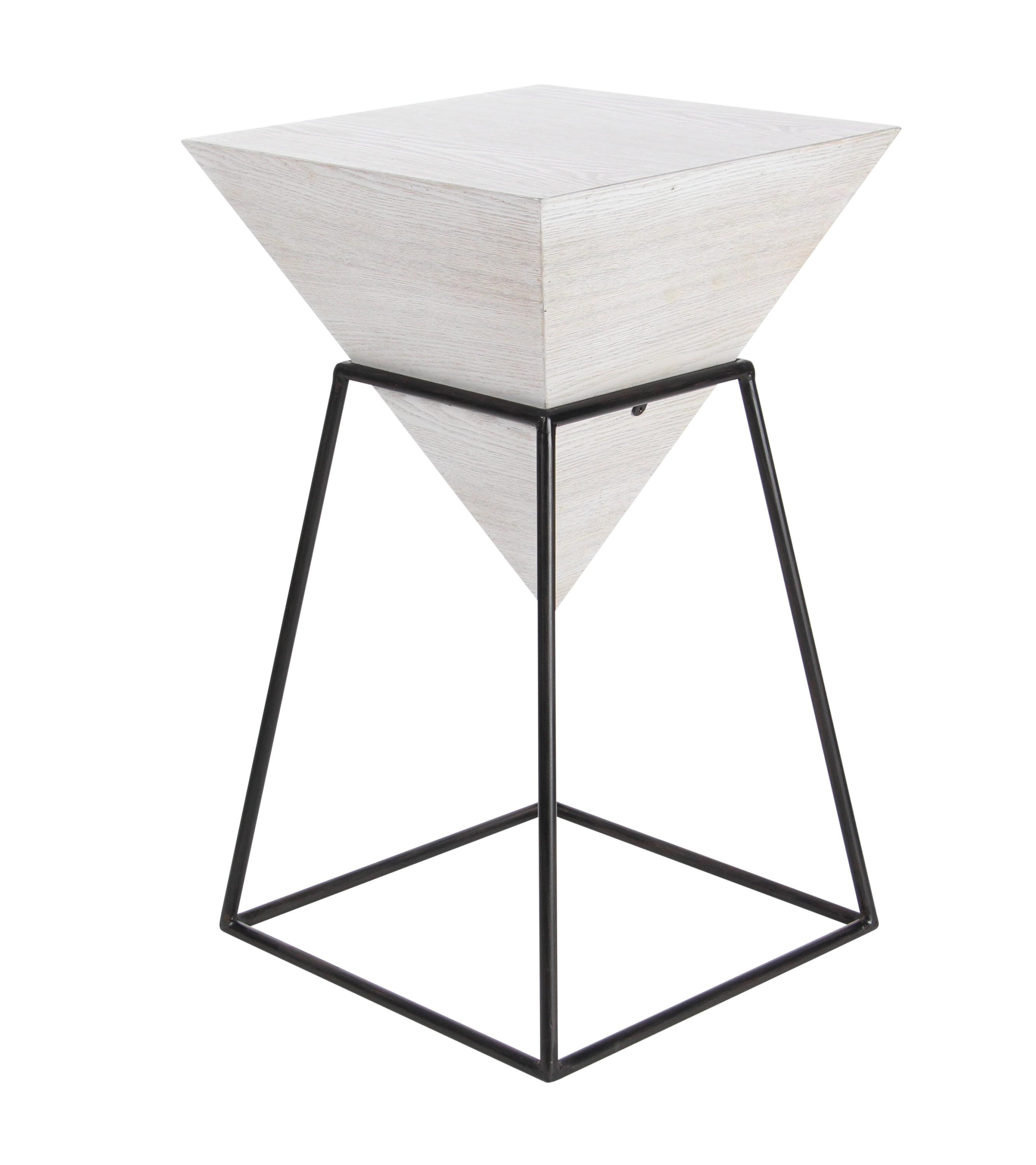 Triangular Wood and Metal Accent Table with White Top
