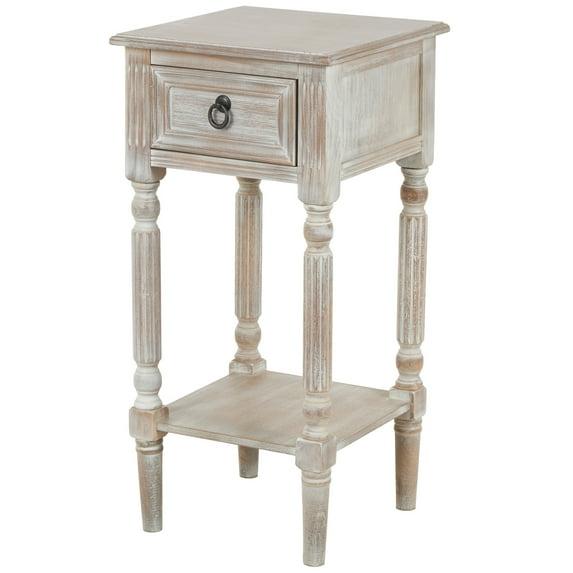 Rustic Country Wood Accent Table - Olivia & May: French Style, Tall End Table for Living Room with Drawer