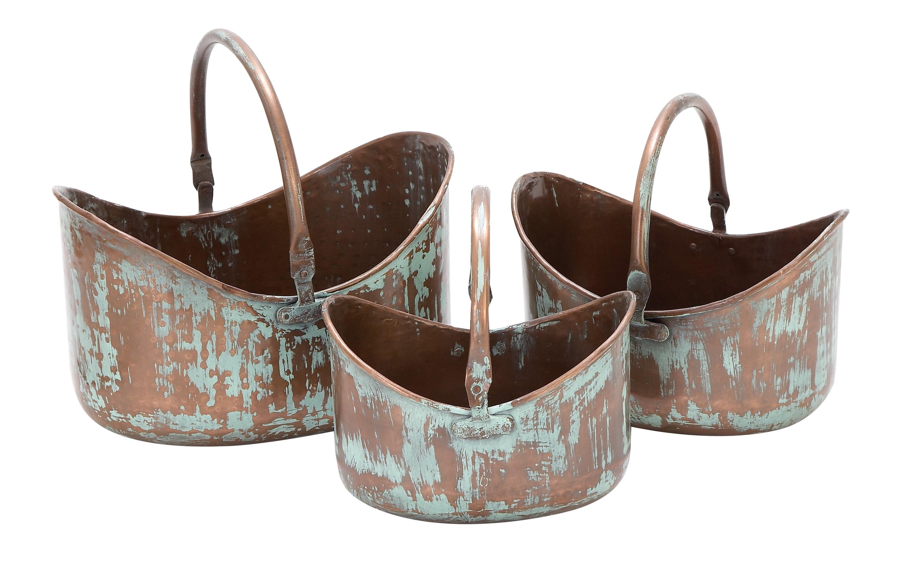 Patina Tulip Copper Metal Planter Set of 3 with Handles