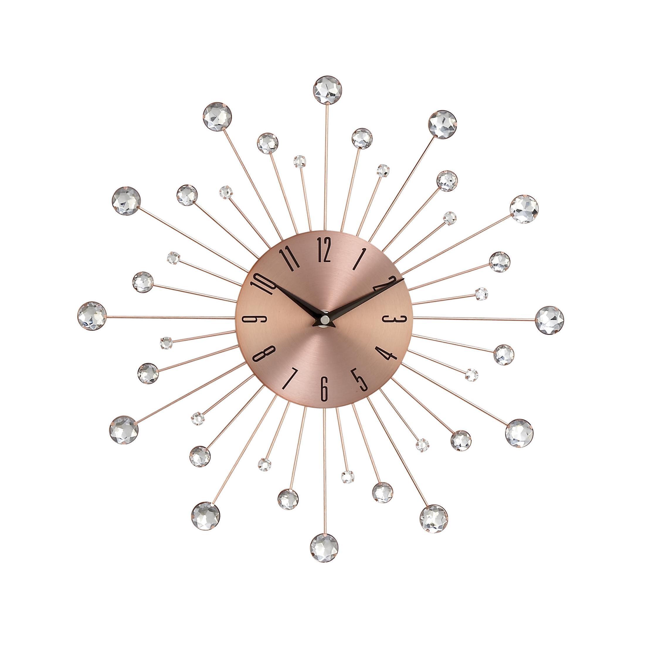 15"x15" Metal Starburst Wall Clock with Crystal Accents Copper - Olivia & May