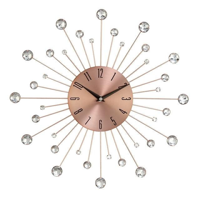 15"x15" Metal Starburst Wall Clock with Crystal Accents Copper - Olivia & May