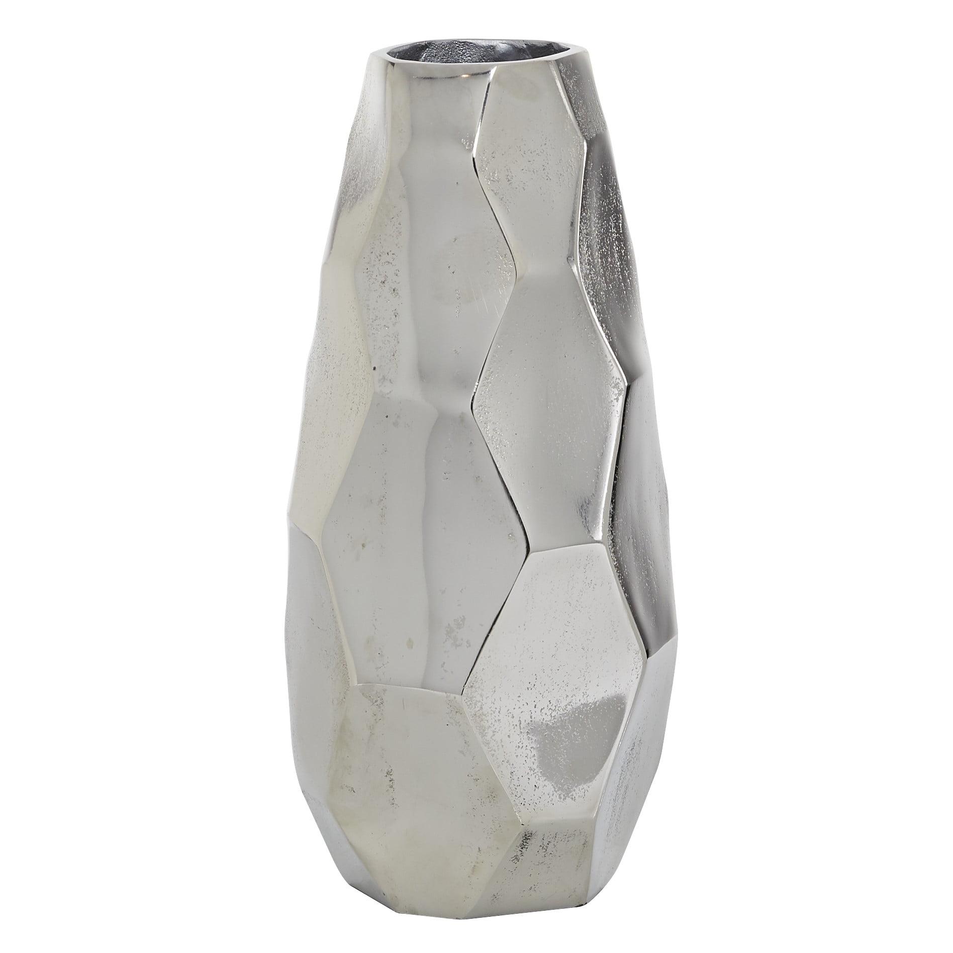 14.85" Silver Geometric Aluminum Metal Decorative Vase