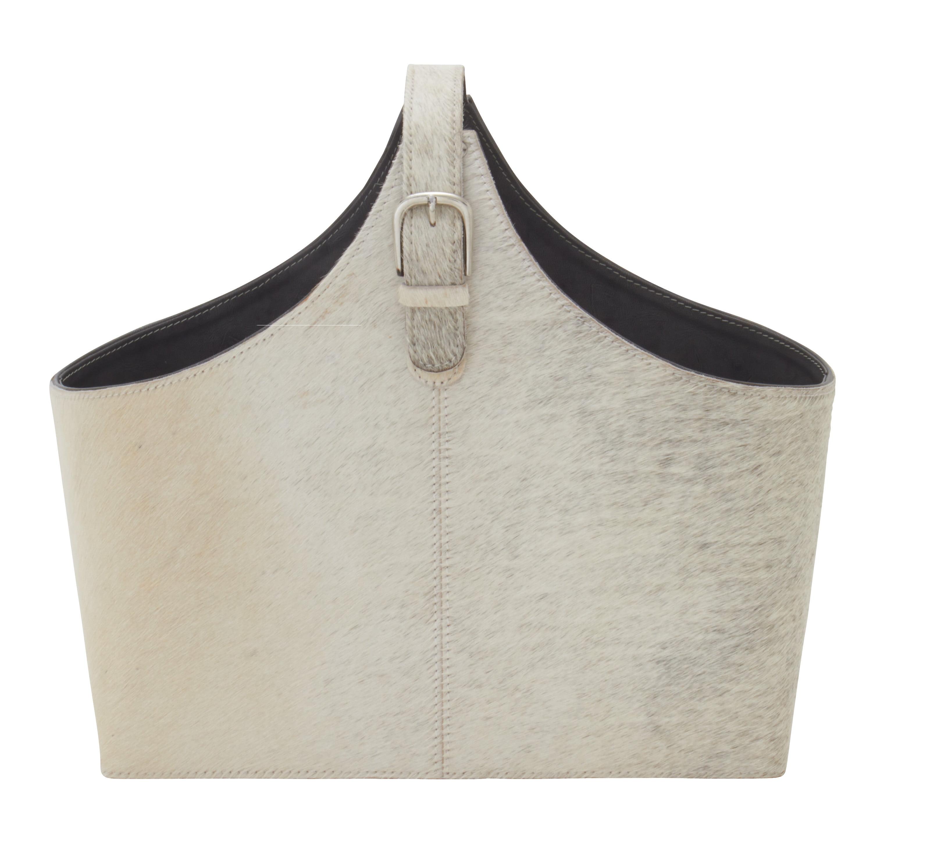 Millwood Pines Sandie Leather Handmade Wood Decorative Magazine Holder with Detail Stitching and Curved Buckle Handles