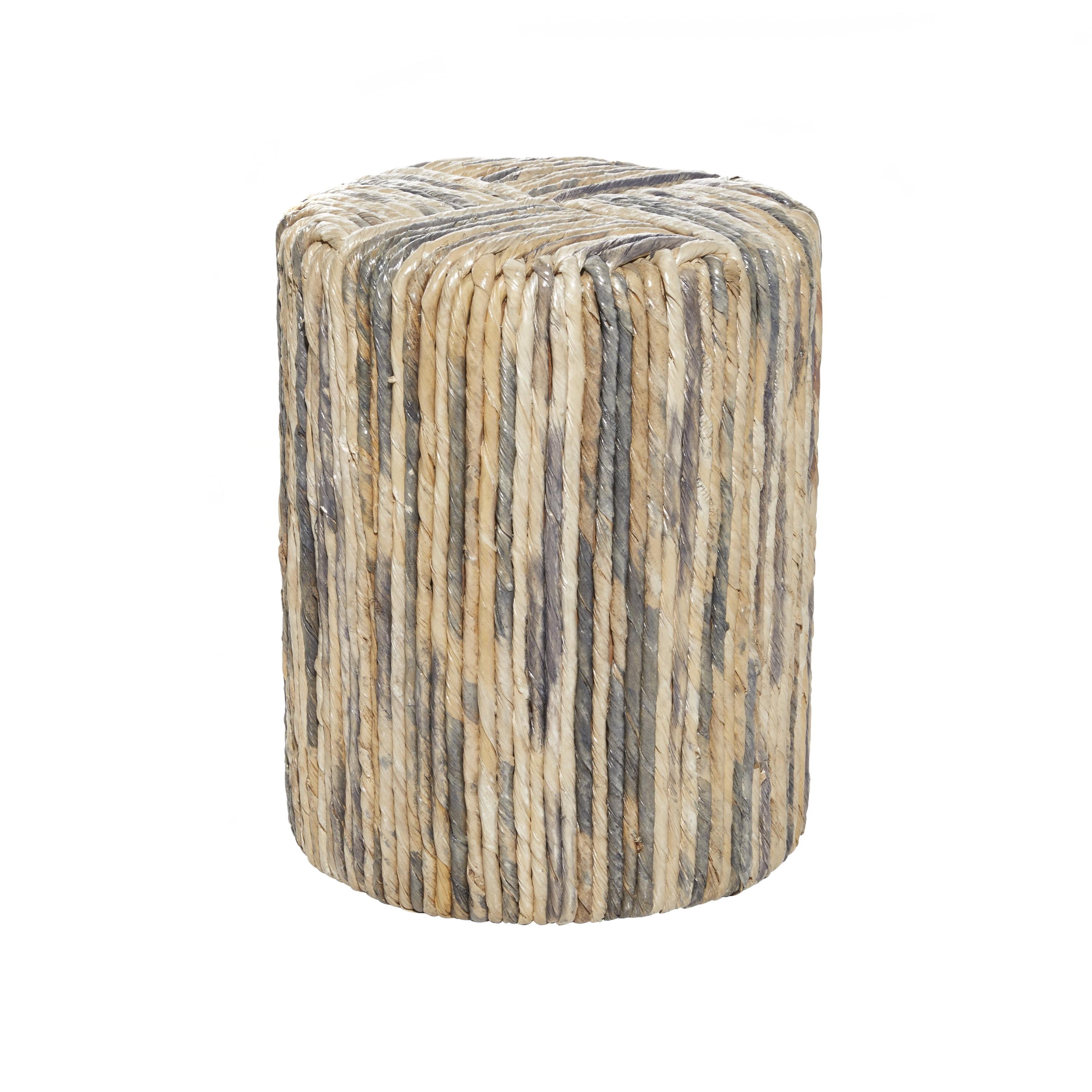 Boho Chic Multi-Colored Woven Banana Leaf & Hide Accent Stool