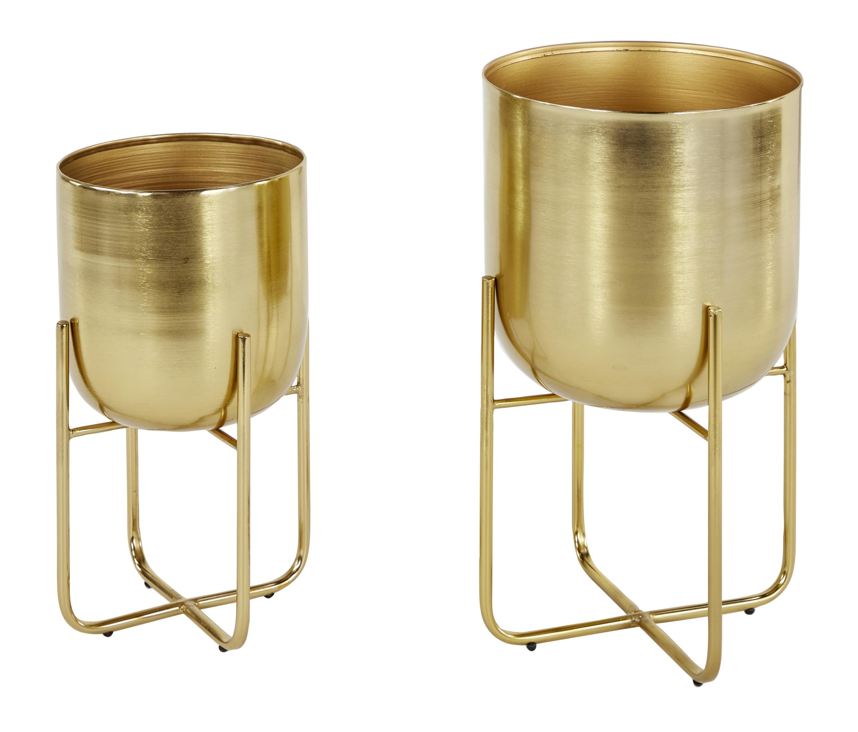 Gold Brushed Dome Metal Planter Set with Stands